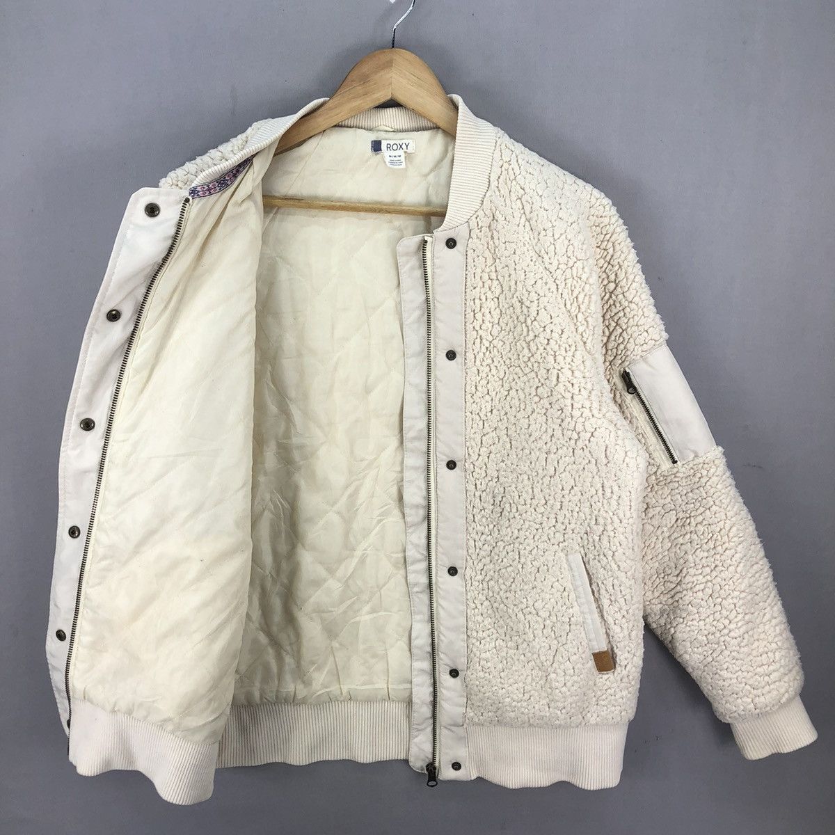 Japanese Brand 🇯🇵 Roxy Zipper Up Sherpa Quilted Jacket Size US M / EU 48-50 / 2 - 5 Thumbnail