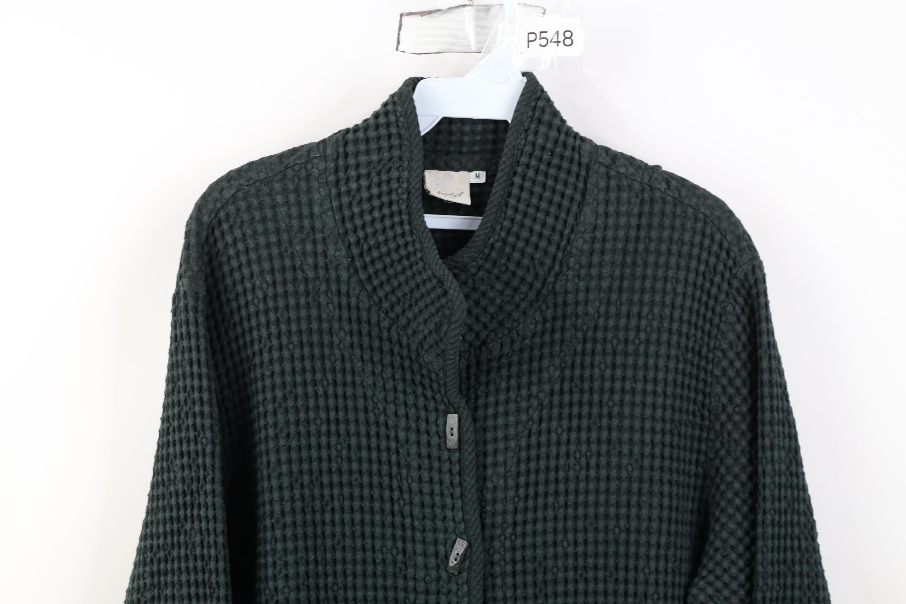 Vintage Vintage 90s Lagenlook Ribbed Knit Cardigan Sweater Green USA Size M / US 6-8 / IT 42-44 - 2 Thumbnail
