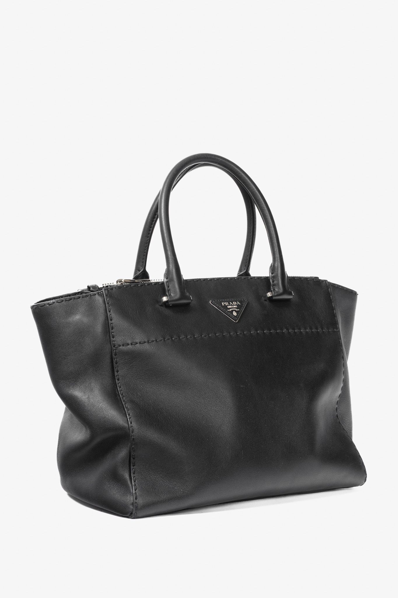 Prada Prada Black Hand Stitched Calfskin Leather Tote Size ONE SIZE - 2 Thumbnail