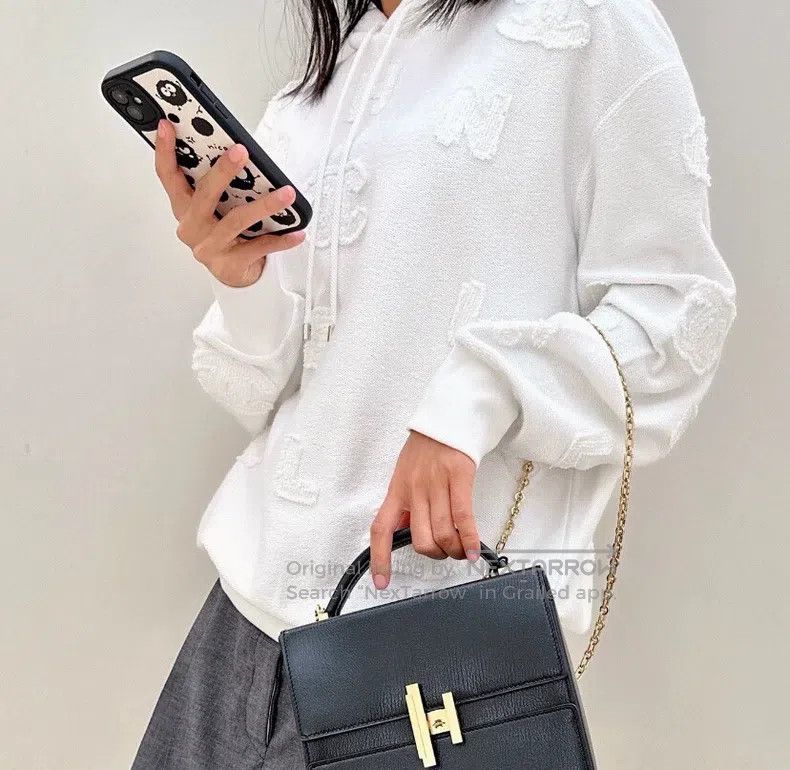 Chanel Chanel White logo embroidered cotton hooded drawstring lon Size XS / US 0-2 / IT 36-38 - 8 Thumbnail