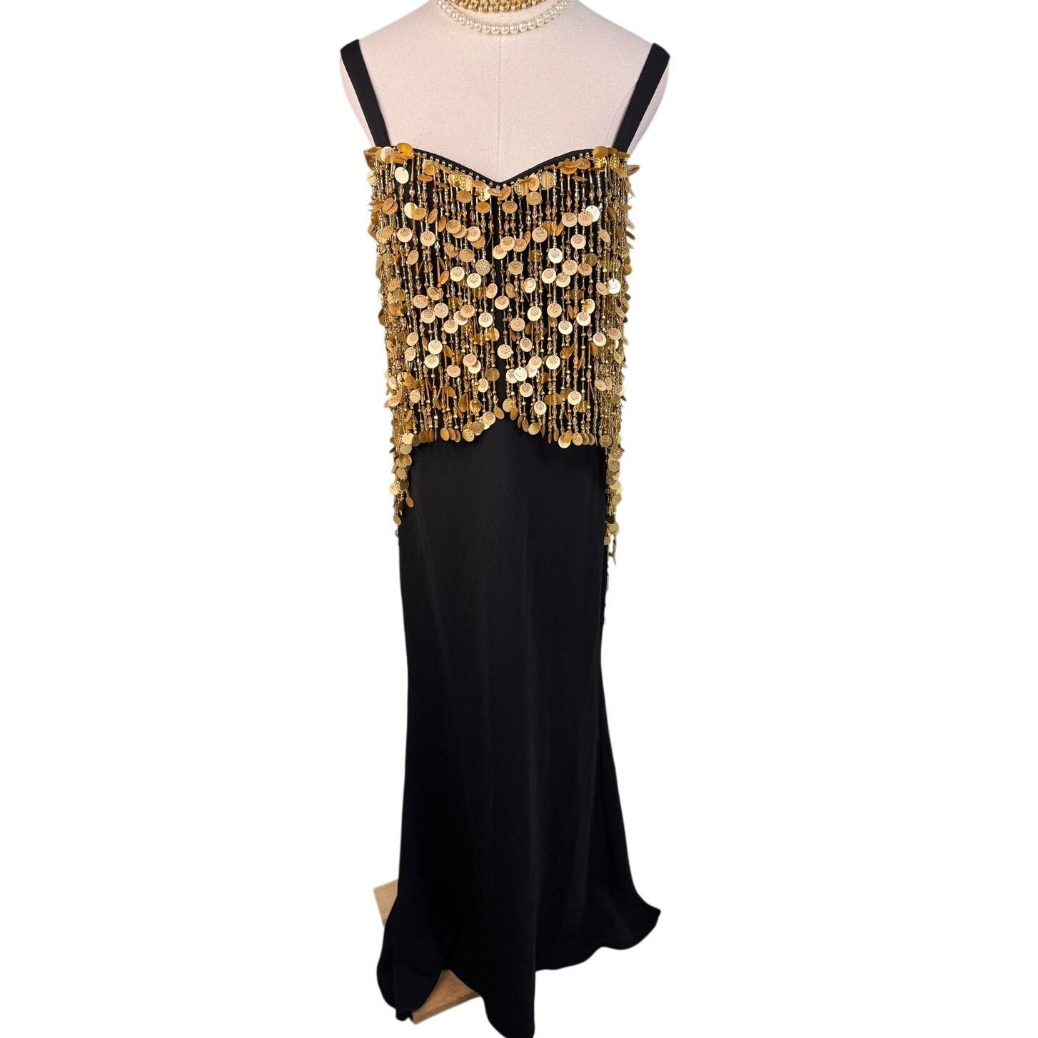 Badgley Mischka Badgley Mischka Runway Sequin Fringe Gown black gold size 4 Size S / US 4 / IT 40 - 5 Thumbnail