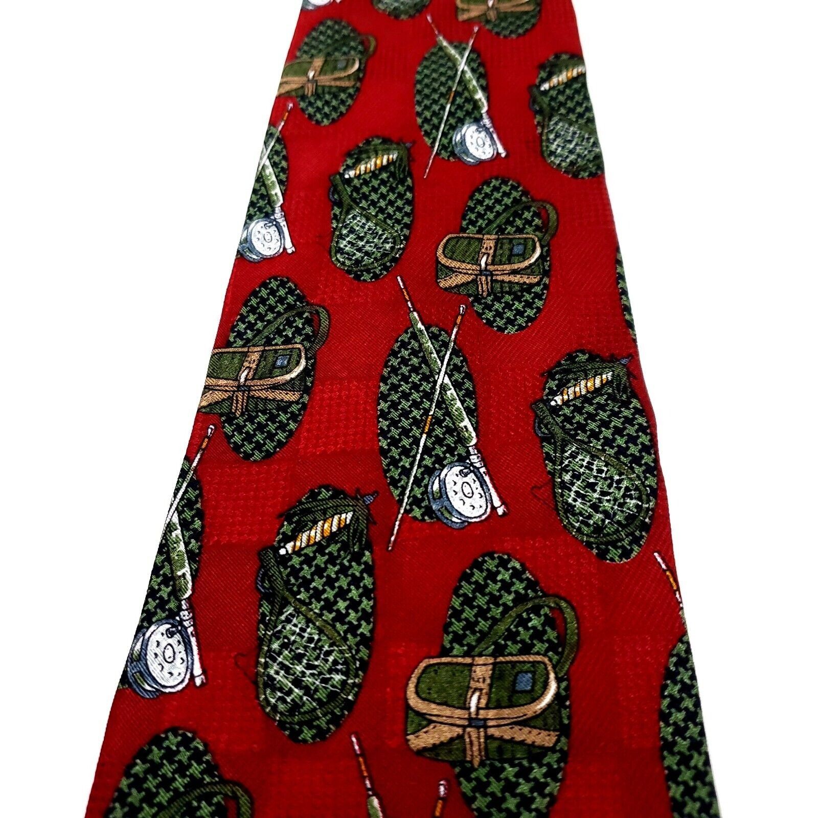 Vintage Repp Ltd Silk Tie Red Print Fishing Long Wide Size ONE SIZE - 2 Thumbnail