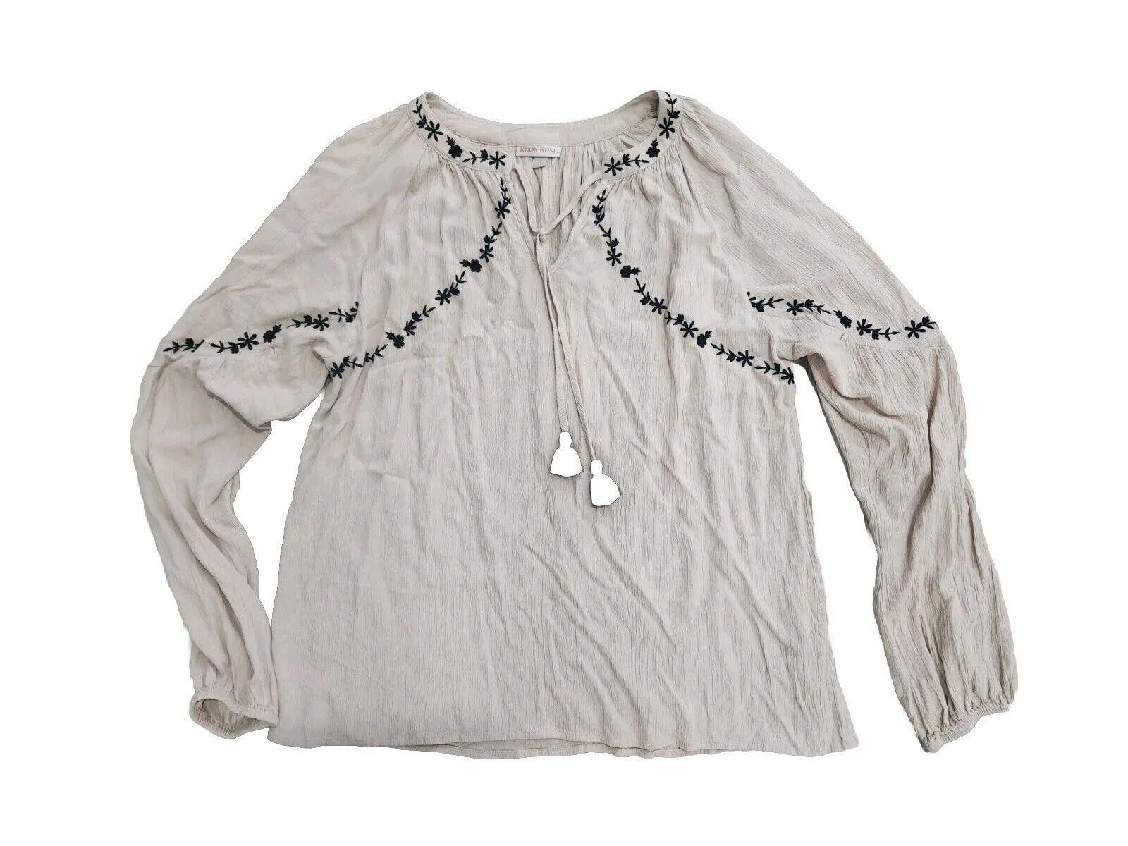 Designer Knox Rose Blouse Extra Large Cream Black Embroidered Boho Size XL / US 12-14 / IT 48-50 - 1 Thumbnail