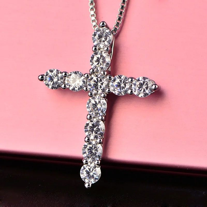 Jewelry × Sterling Silver 925 Sterling Silver Necklace Shiny crystal cross Pendant Size ONE SIZE - 3 Thumbnail