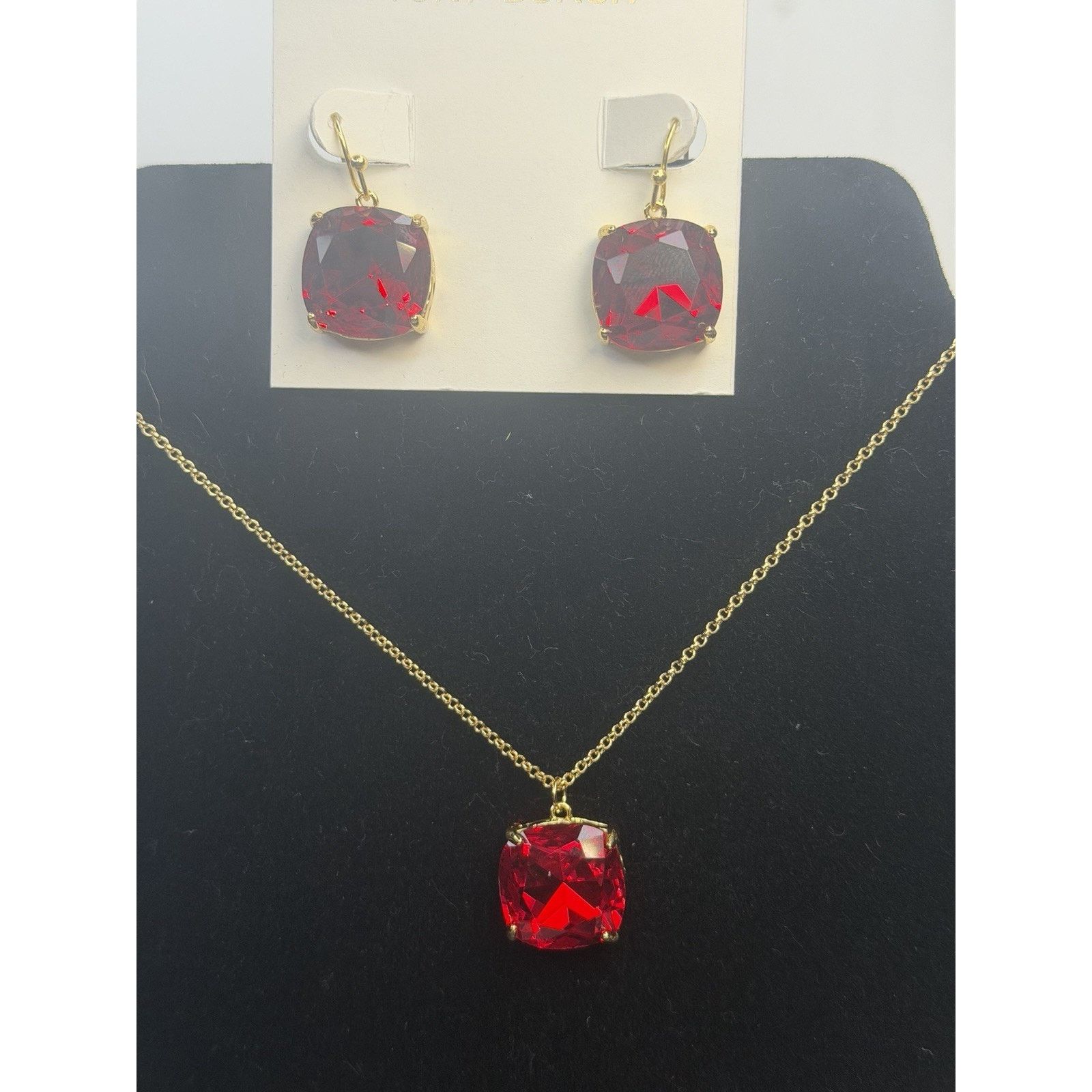Tory Burch Tory Burch Red Crystal Earrings Necklace Set Gold Tone NWT Size ONE SIZE - 7 Thumbnail