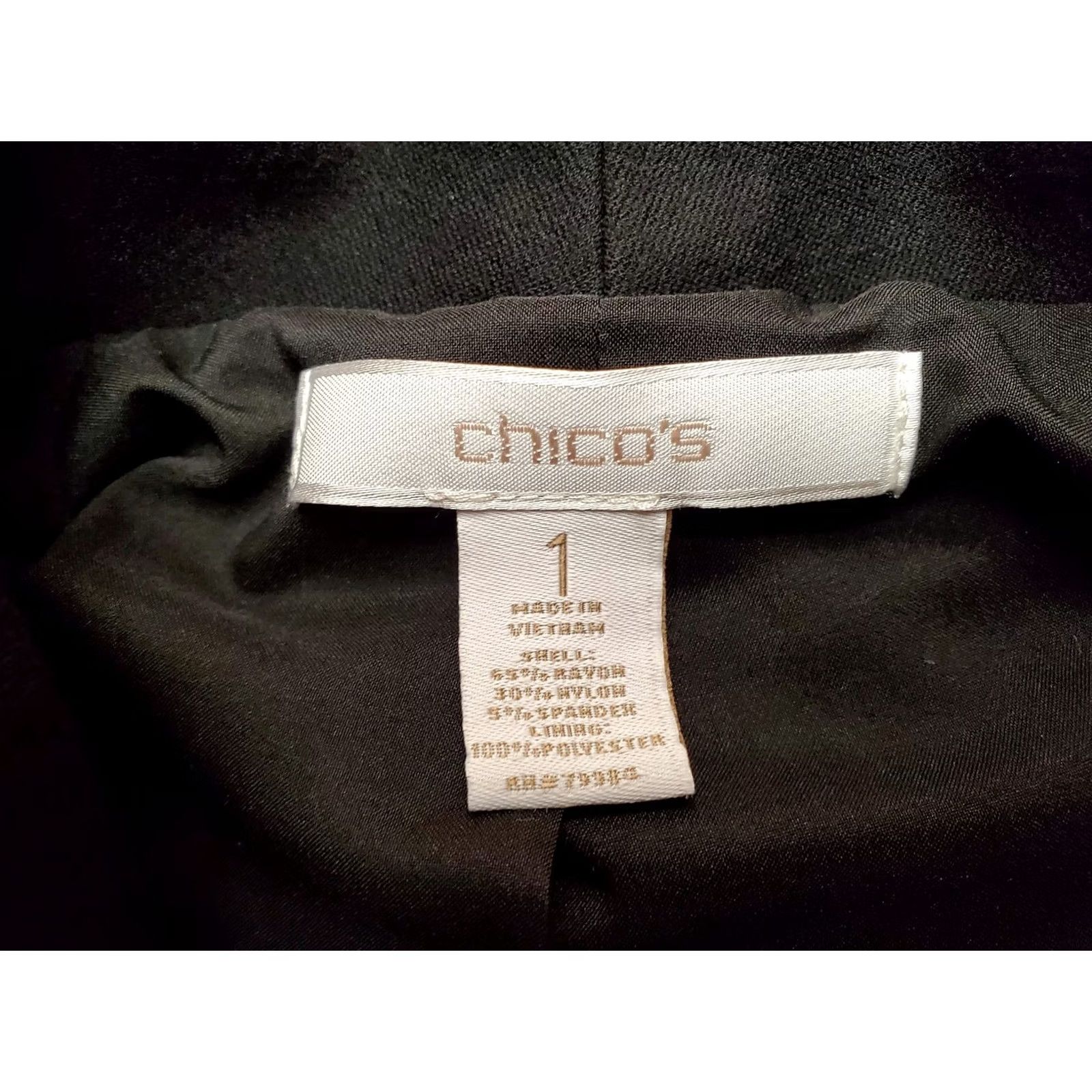 Vintage Chicos Jacket Womens Sz 1 US 8 Black Lined Rayon Blend Open Front Blazer Size XS / US 0-2 / IT 36-38 - 2 Thumbnail