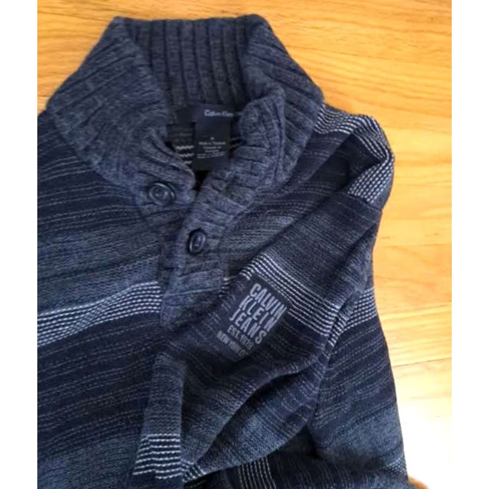 Calvin Klein Calvin Klein Jeans Black Stripe Knit LG Long Sleeve 100% Cotton Sweater Size US L / EU 52-54 / 3 - 3 Thumbnail