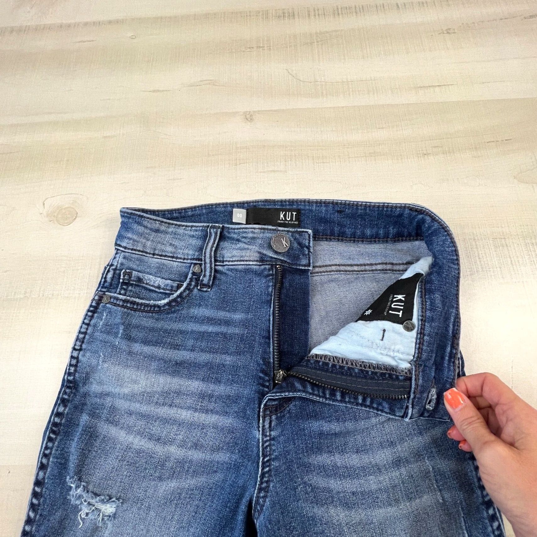 Vintage Kut From The Kloth Distressed Blue Skinny Jeans 00 Womens Size 24" / US 00 / IT 34 - 3 Thumbnail