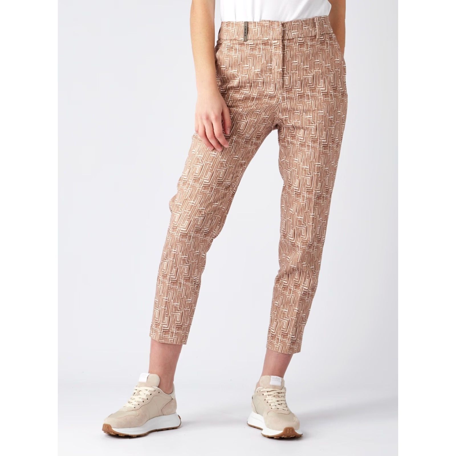 Peserico Peserico Cropped Trousers Women Regular-fit Multicolor Geometric Print High Waist Zip Front Pockets 16 US 52 EU Camel-Butter SUMMER 23 Italy Designer Size 38" / US 16 / IT 52 - 2 Thumbnail