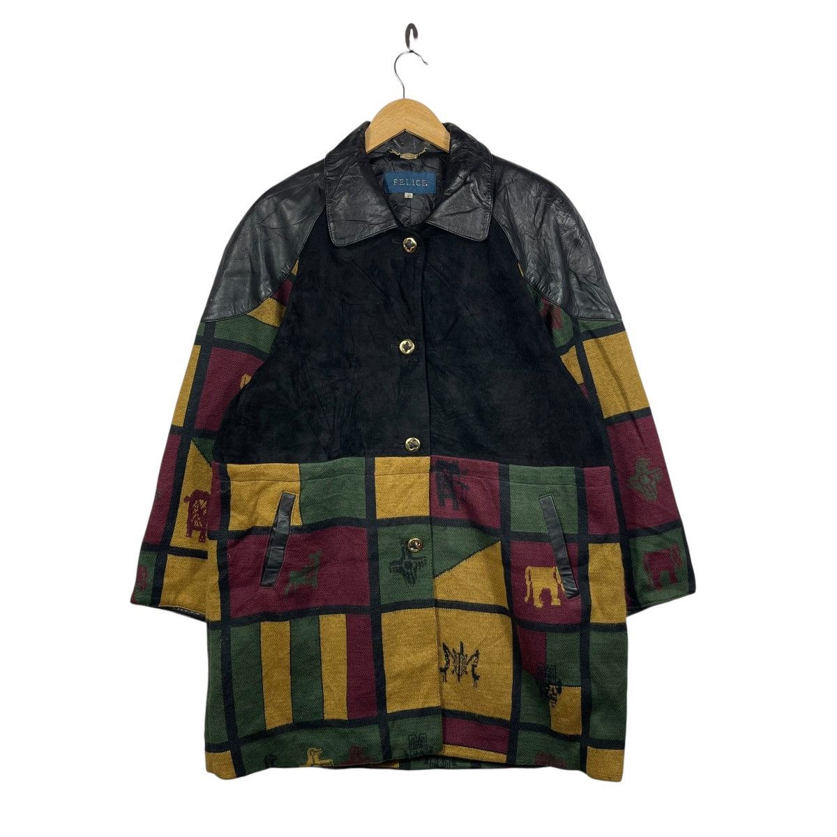 Vintage Felice Patchwork Leather Wool Coat Made in Japan Vintage Size US L / EU 52-54 / 3 - 1 Thumbnail