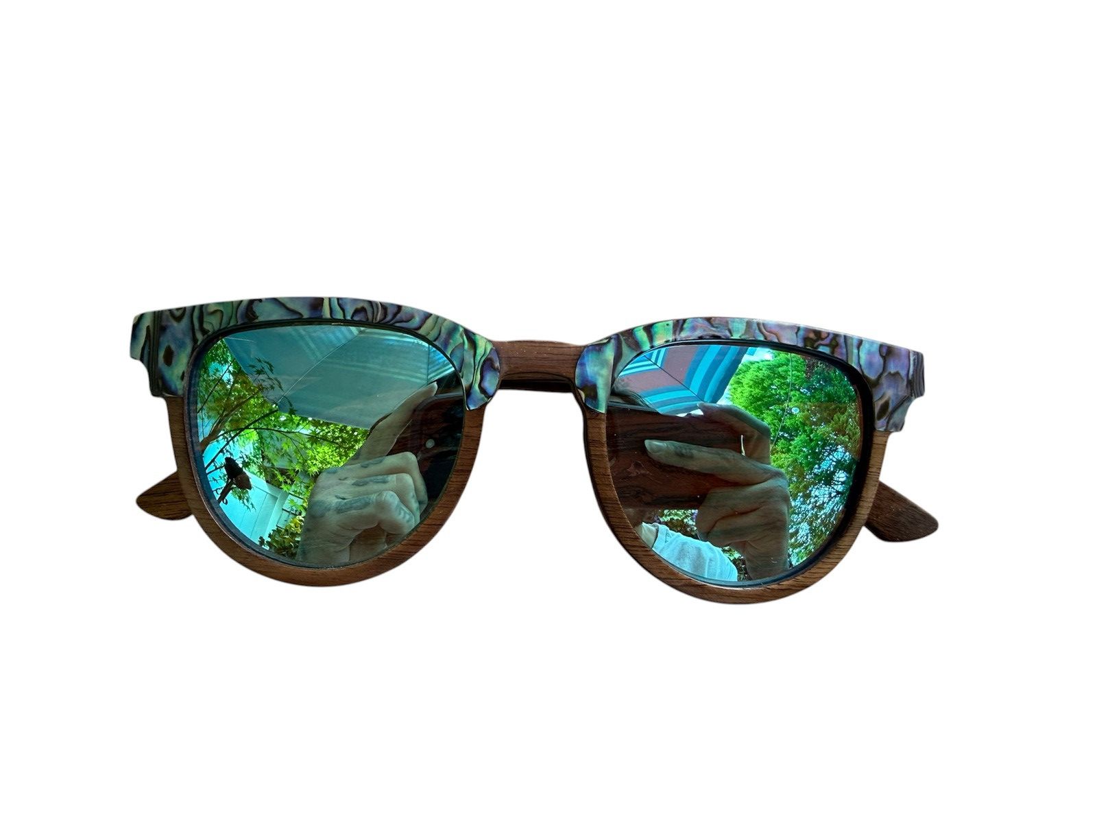 Handmade Handmade Wood sunglasses seashell blue lenses Size ONE SIZE - 1 Thumbnail