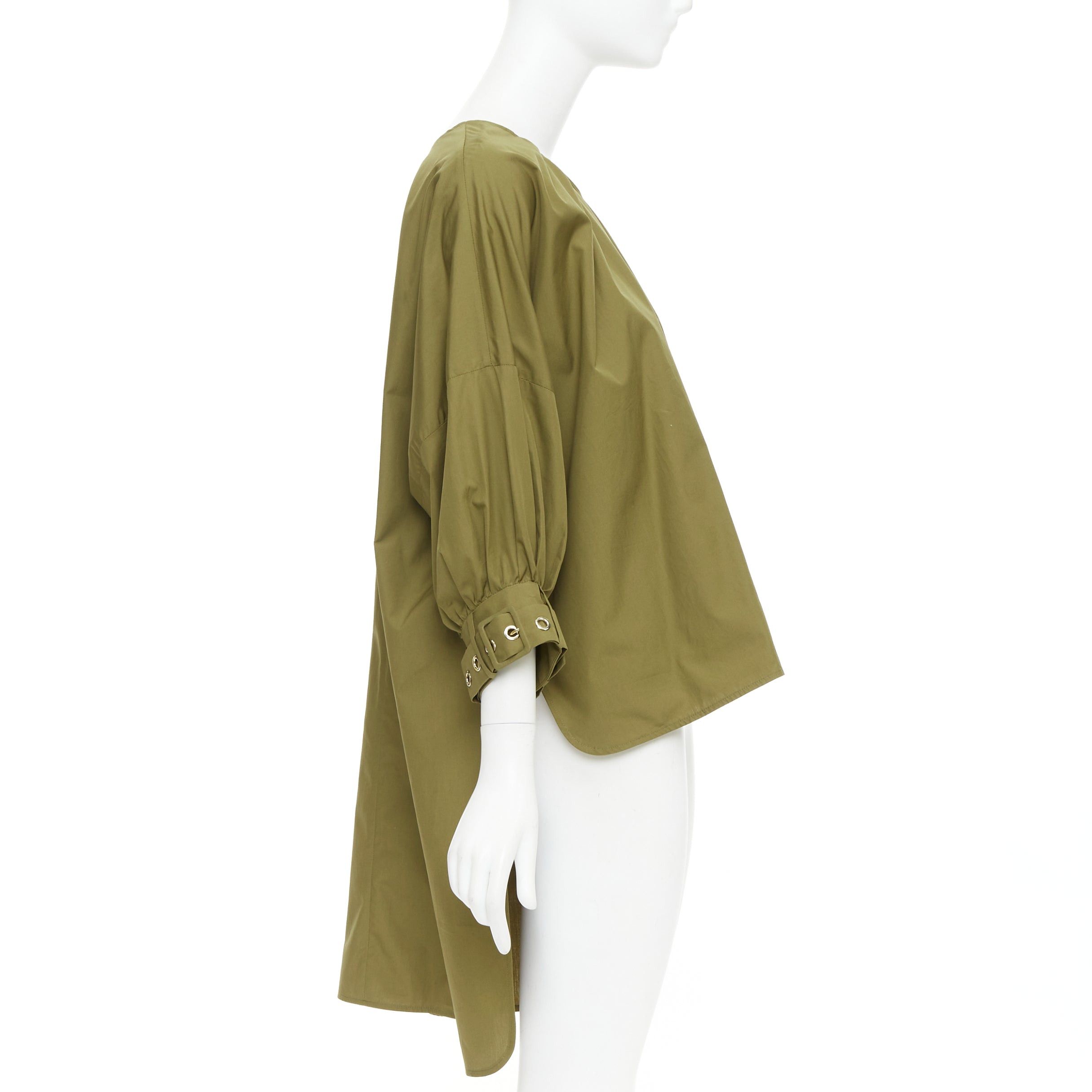 Max Mara S' MAX MARA Maya khaki green cotton belted cuffs hi low tunic shirt top IT34 XXS Size XS / US 0-2 / IT 36-38 - 1 Thumbnail