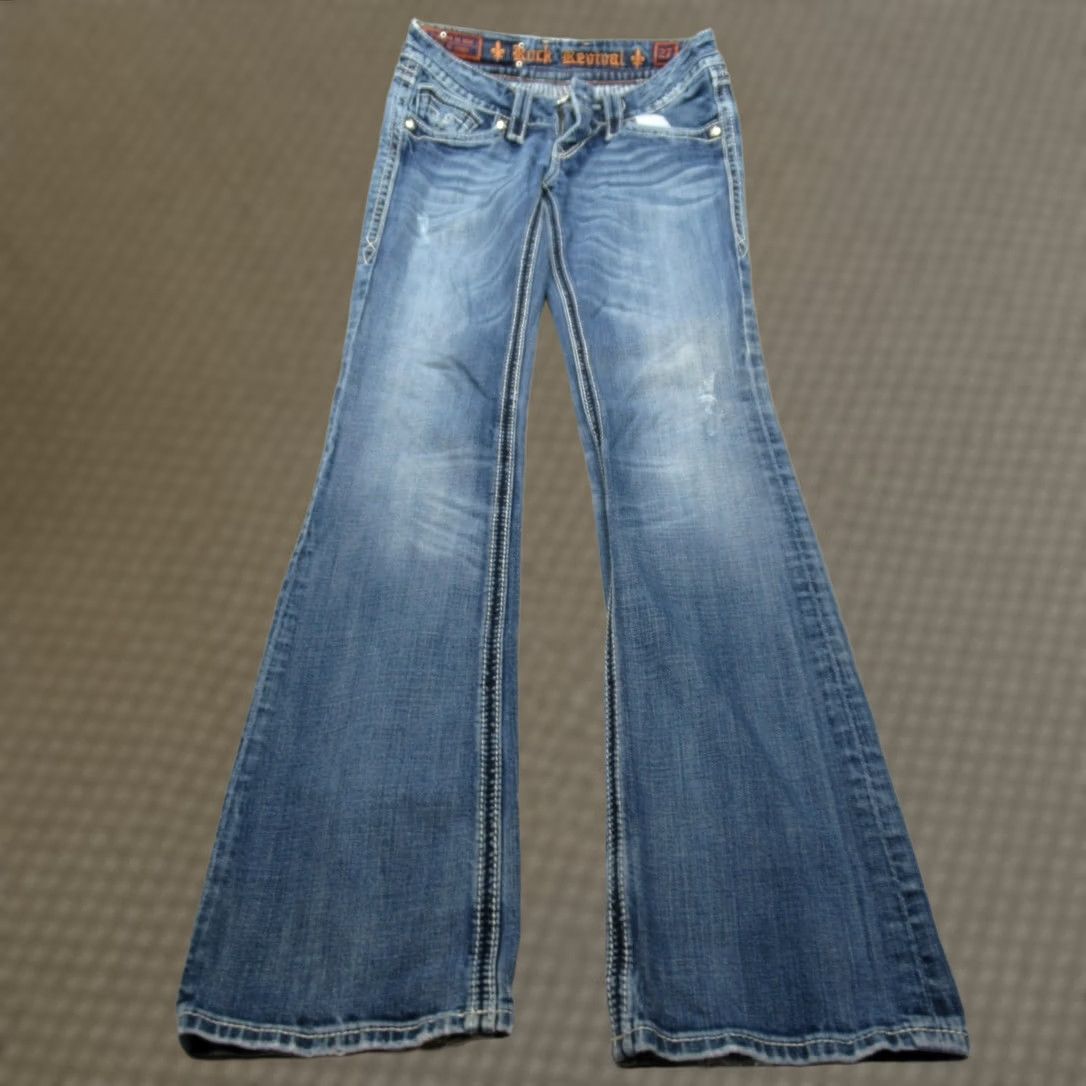 Vintage Rock Revival Jeans Womens 27 Medium Wash Denim Alanis Boot Cut Embellished 27x32 Size 27" / US 4 / IT 40 - 1 Thumbnail