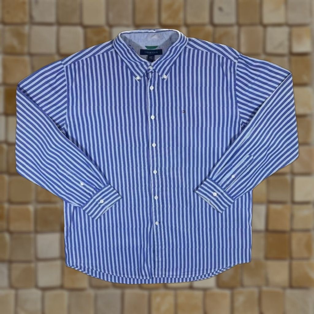 Tommy Hilfiger Tommy Hilfiger Blue White Striped Long Sleeve Button-Up Cotton Shirt XL Men’s Shirt Size US XL / EU 56 / 4 - 1 Thumbnail