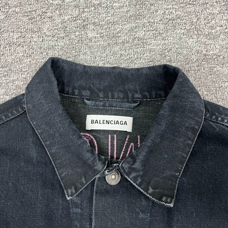Balenciaga Balenciaga Back Embroidered Black and Pink Denim Jacket Size XS / US 0-2 / IT 36-38 - 6 Thumbnail