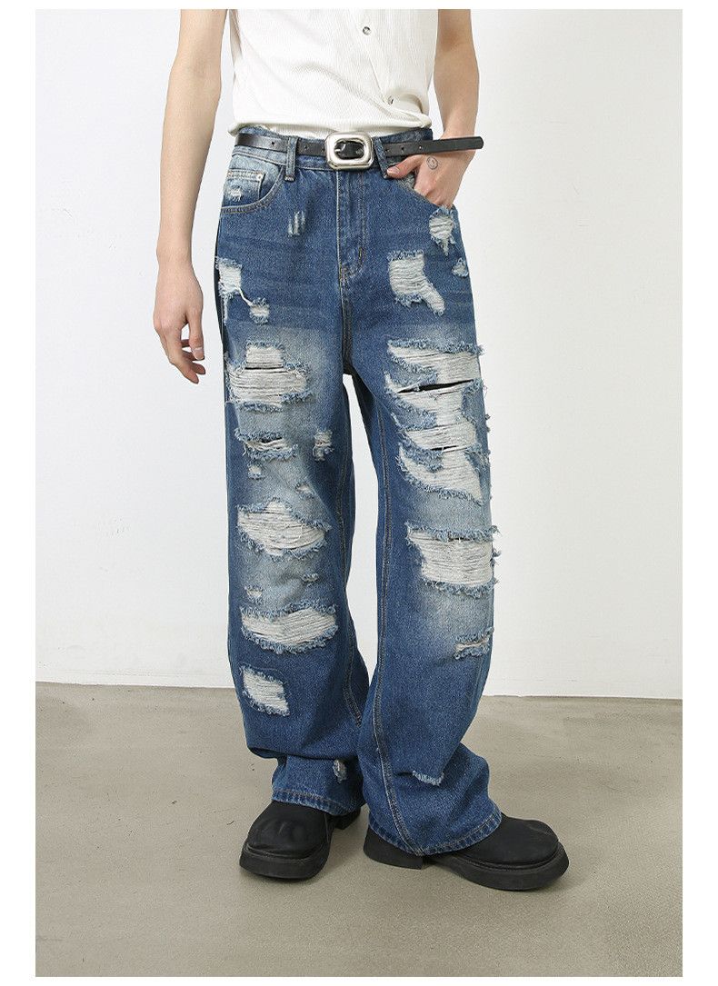 Japanese Brand American retro men's loose straight leg ripped jeans Size US 32 / EU 48 - 3 Thumbnail