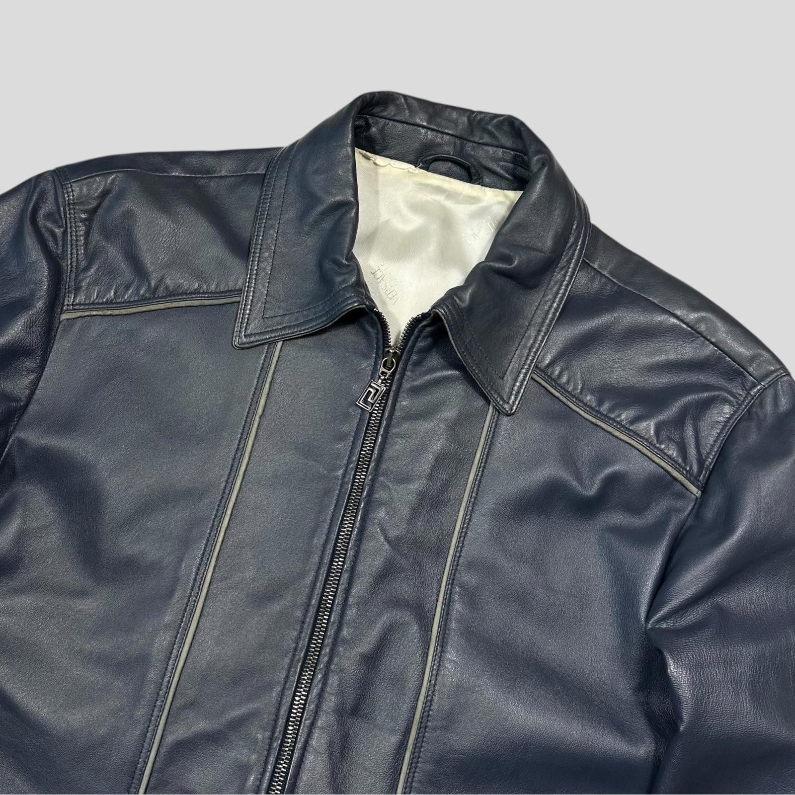 Versace Versace 90’s Classic Blue Leather Piped Moto Jacket - M Size US M / EU 48-50 / 2 - 6 Thumbnail