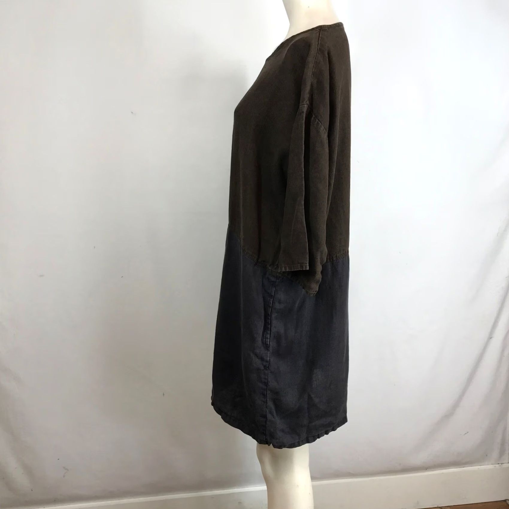 Vintage fog linen work Linen Dress Midi Casual V-Neck Brown 3/4 Sleeve Women Size ONE SIZE - 6 Thumbnail