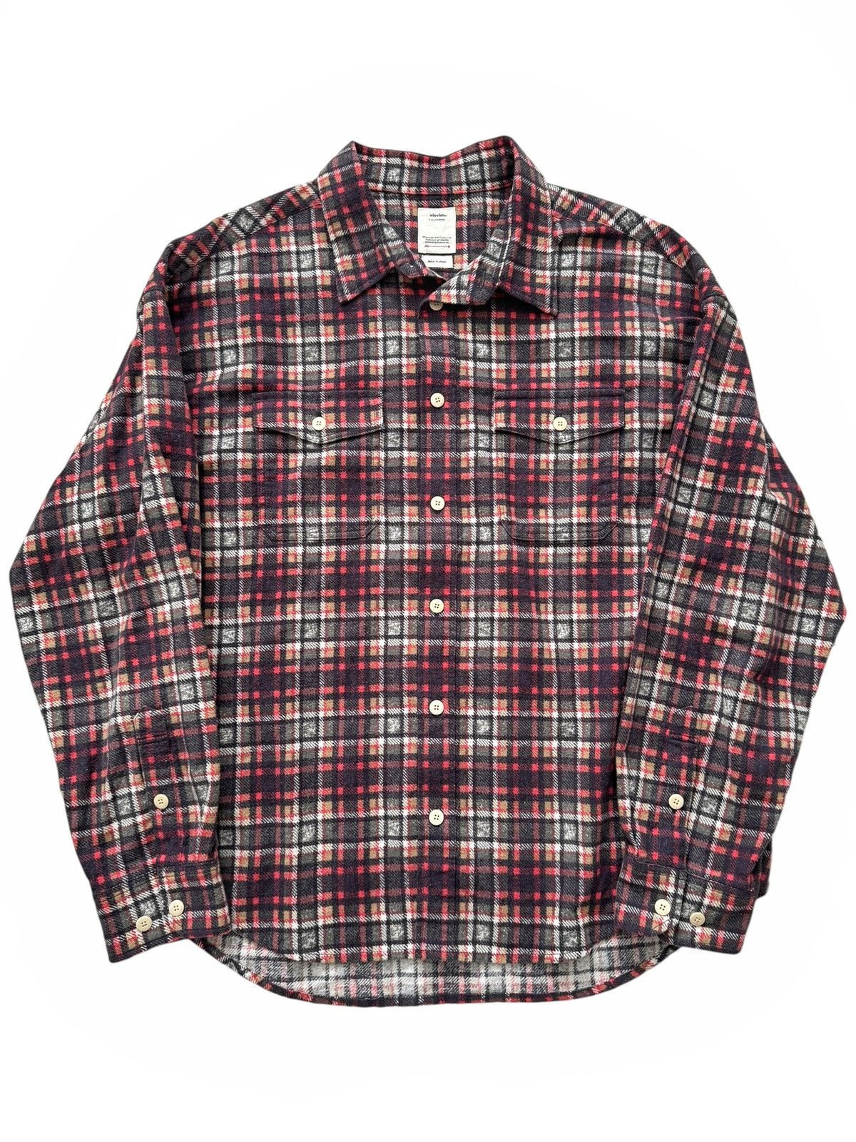 image of Visvim Ss23 Hand Work Pioneer Khadi Check L/s Flannel Red, Men's (Size Large)