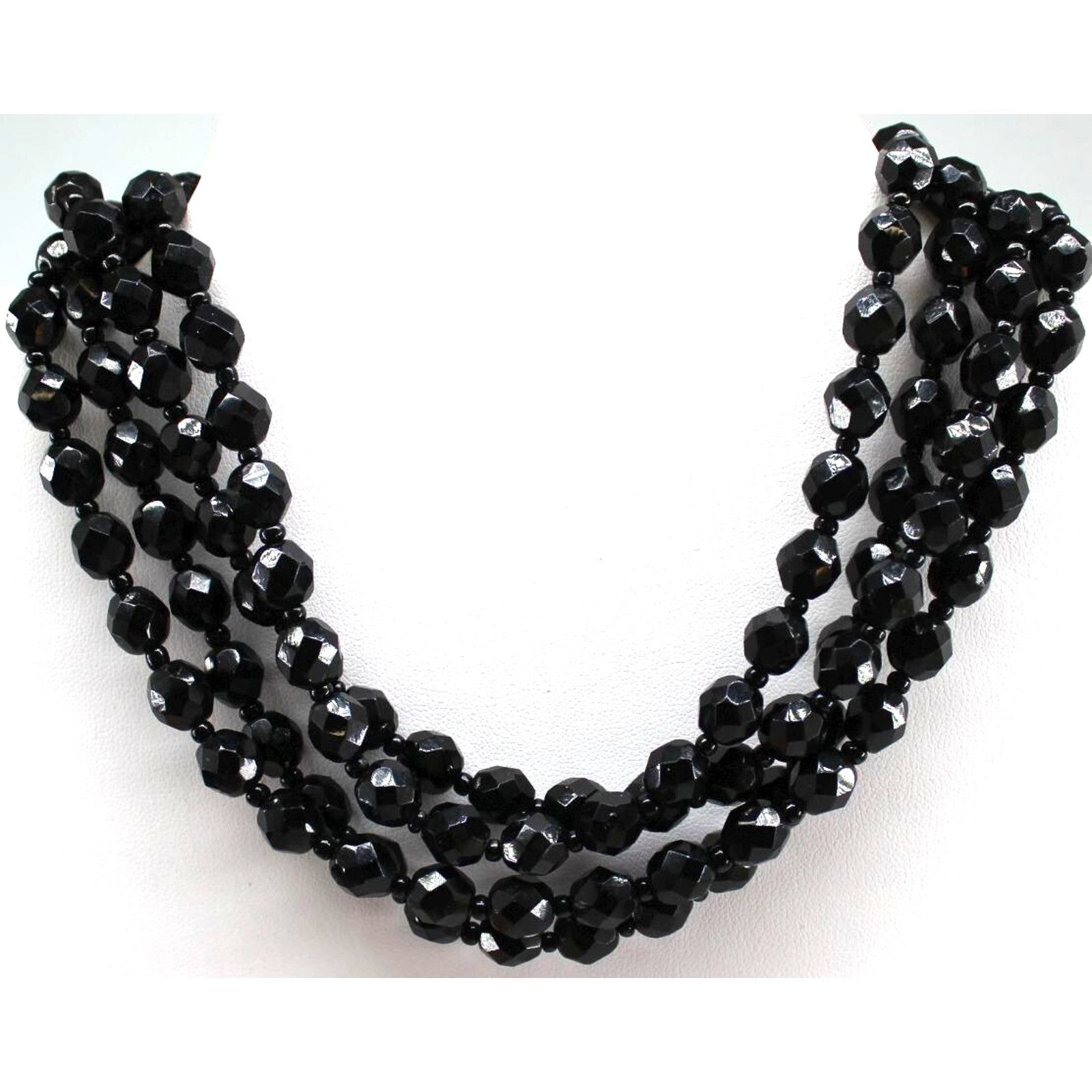 Other Vintage Four Strand Black Onyx Bead Choker Necklace 14" Size ONE SIZE - 1 Thumbnail