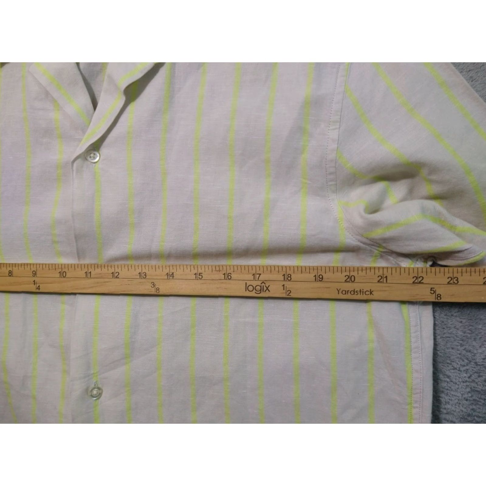 Banana Republic Banana Republic Shirt Mens Large Beige Stripe Linen Blend Hawaiian Slim Fit Shirt Size US L / EU 52-54 / 3 - 4 Thumbnail