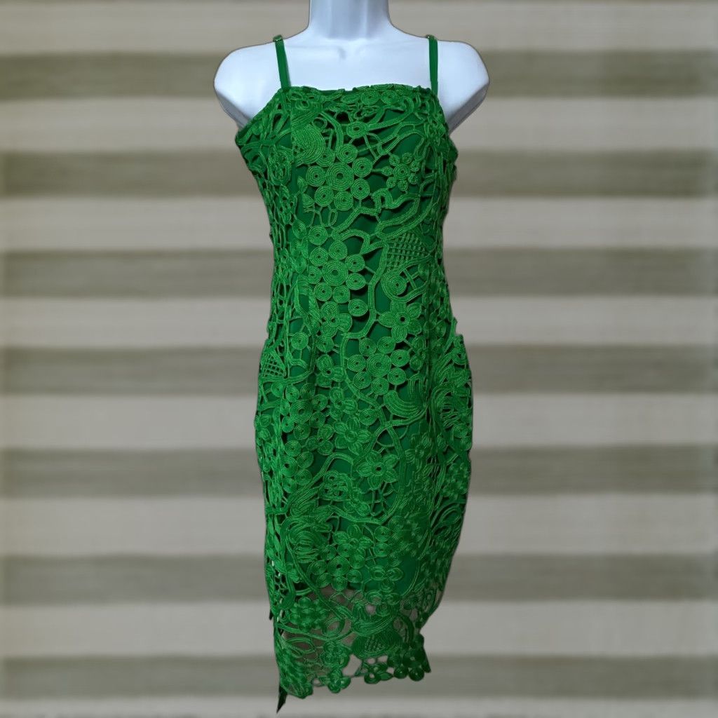 Adelyn Rae Dress Women Sleeveless Knit Lace Crochet Asymmetrical Hem Green  XS NWT Party Cocktail Knee
