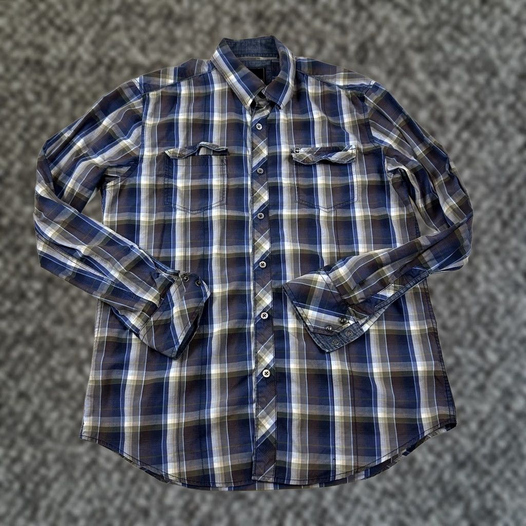 Vintage 7 Diamonds Shirt Button-Up Long Sleeve Mens Large Plaid Blue Cotton Regular Breathable Comfortable Size US L / EU 52-54 / 3 - 1 Thumbnail