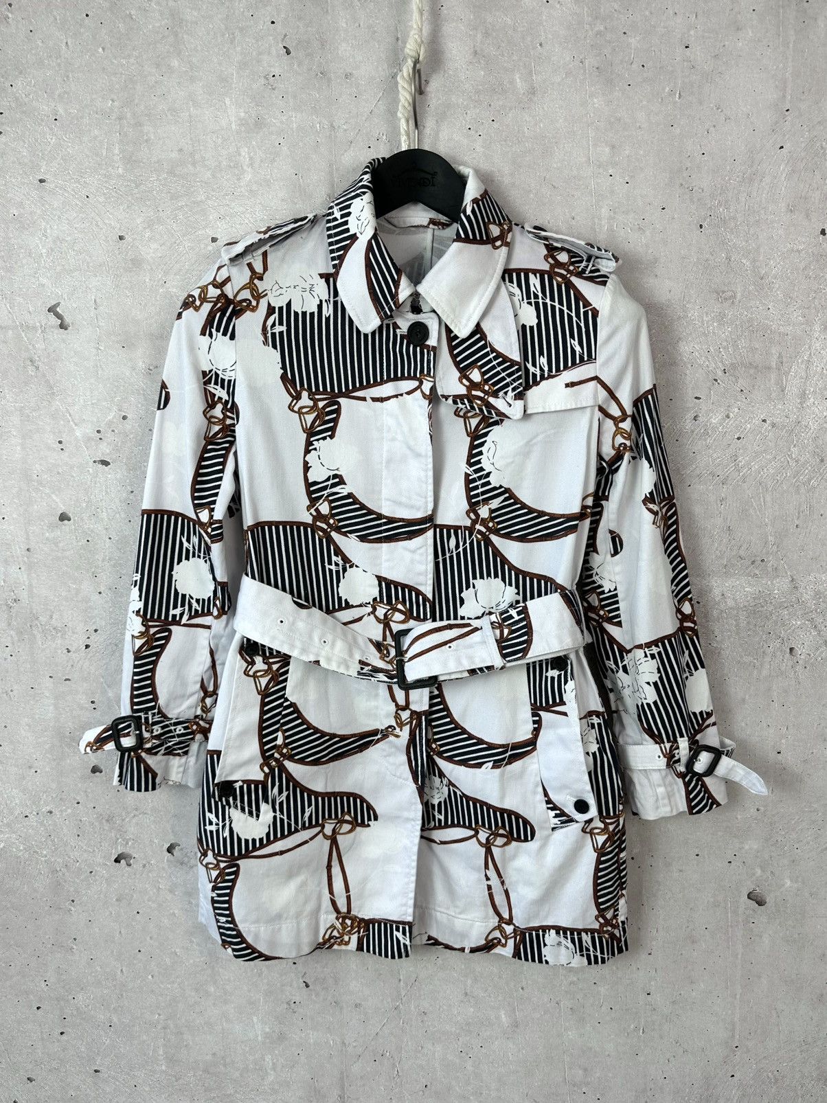 Aquascutum Aquascutum Heritage Floral White Cotton Belt Trench Coat Size XS / US 0-2 / IT 36-38 - 1 Thumbnail