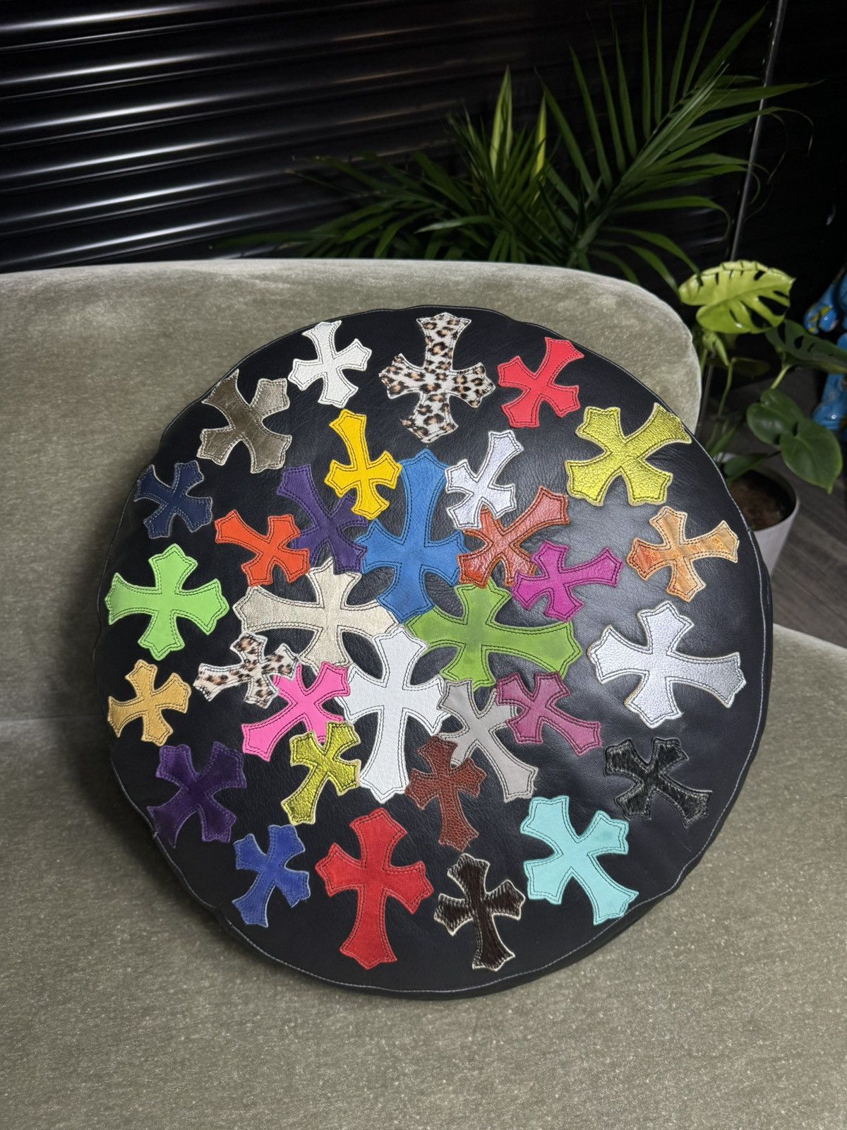 Chrome Hearts Chrome Heart Multi Color Cross Patch Leather Round Pillow Size ONE SIZE - 1 Thumbnail
