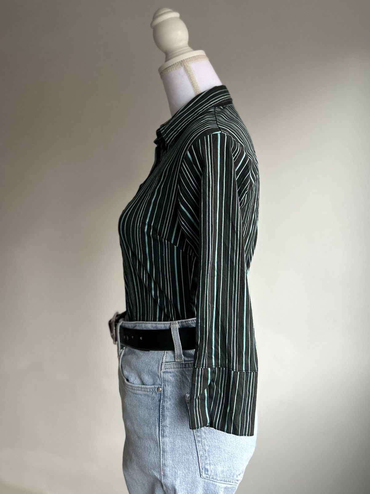 Vintage Vintage Saix 2000s Navy Blue Striped Shirt Size S / US 4 / IT 40 - 9 Thumbnail