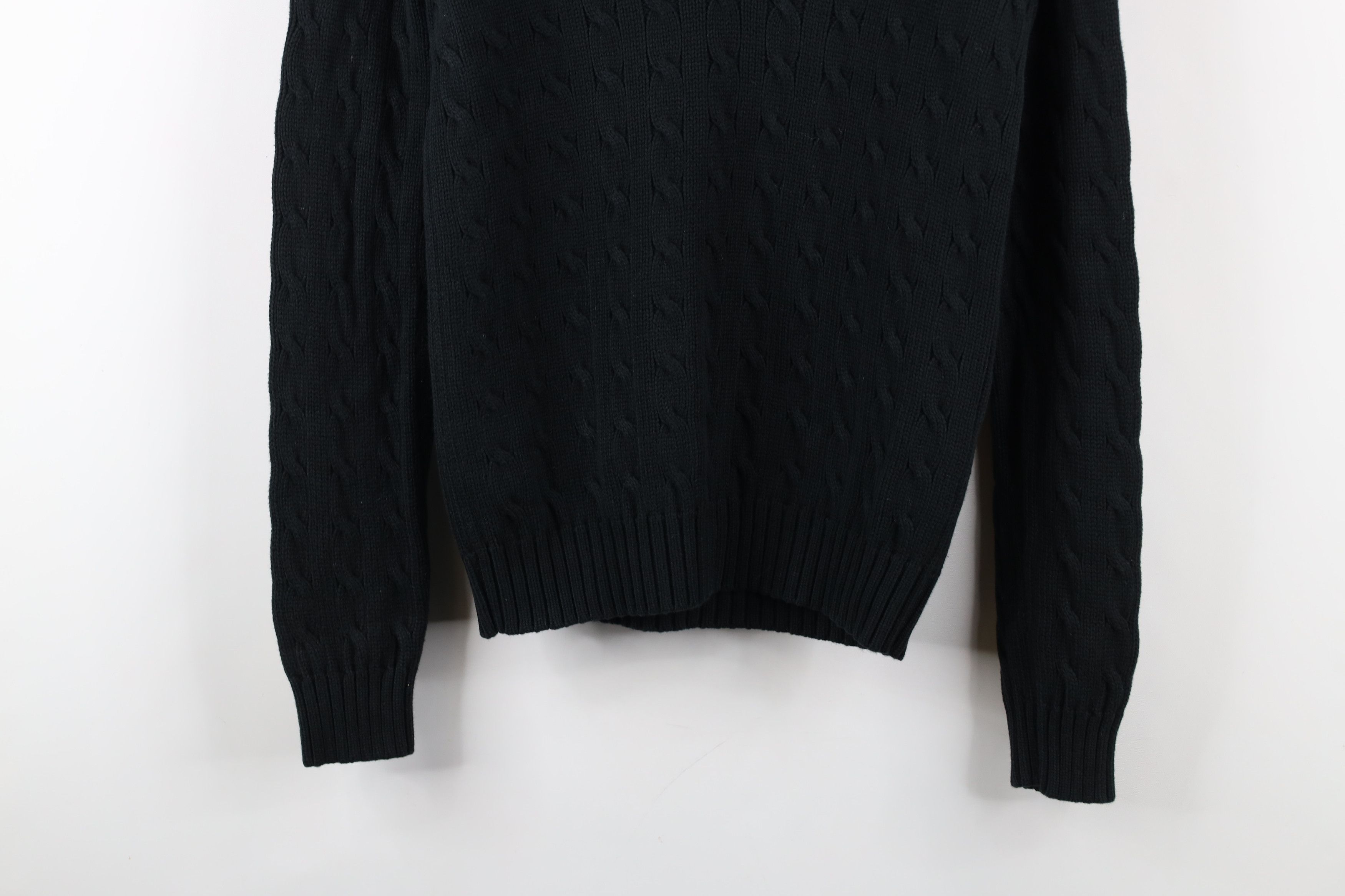 Ralph Lauren × Vintage Vintage 90s Ralph Lauren Cable Knit V-Neck Sweater Black Size L / US 10 / IT 46 - 3 Thumbnail