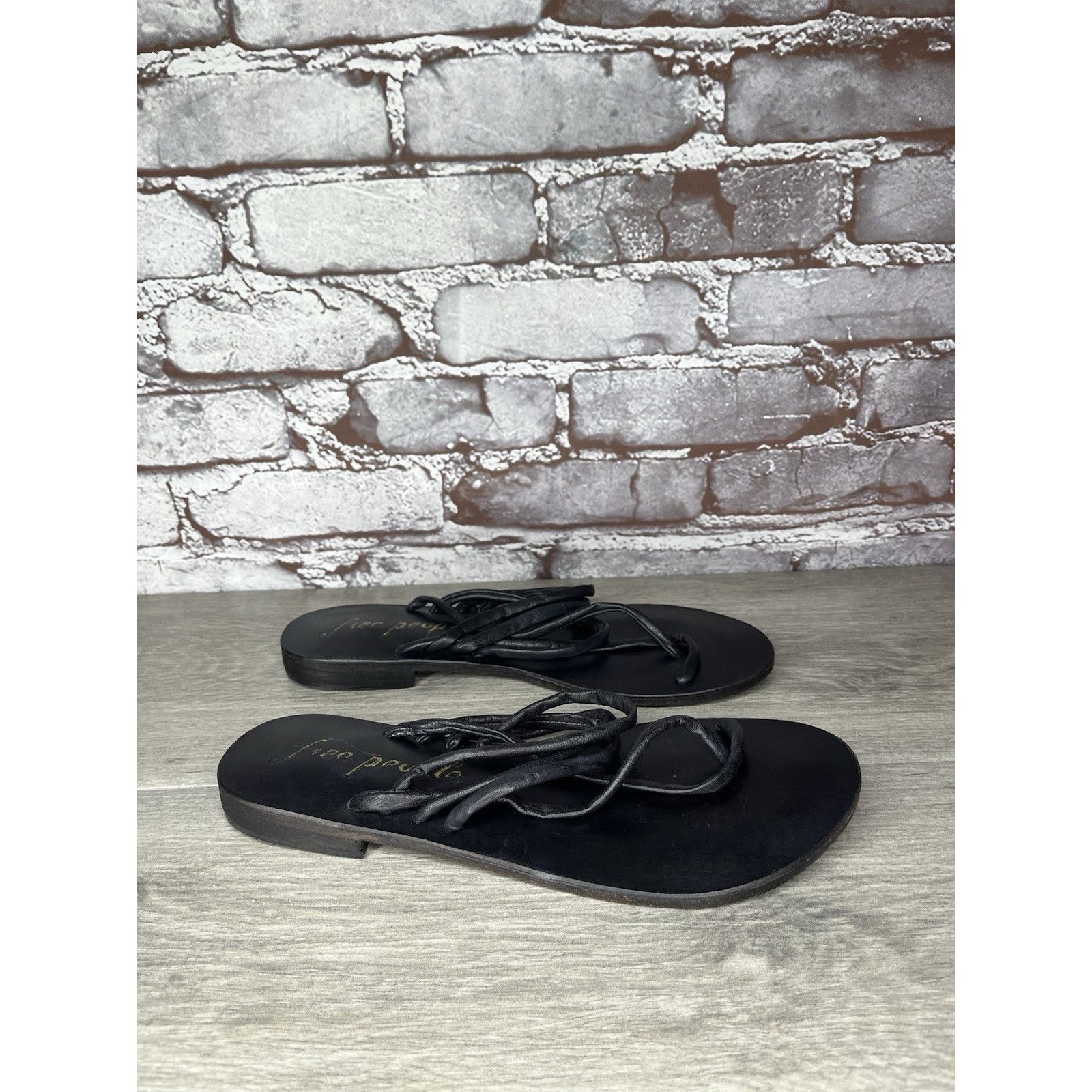 Free People Free People Kayla Black Leather Strappy Slides Sandals Women Size US 7.5 / IT 37.5 - 9 Thumbnail
