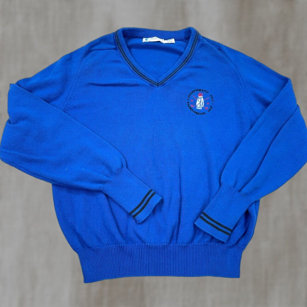 Van Heusen VINTAGE Van Heusen Golf Sweater Men L Royal Blue V Neck Embroidered Logo 90s USA Mens Size US L / EU 52-54 / 3 - 1 Thumbnail