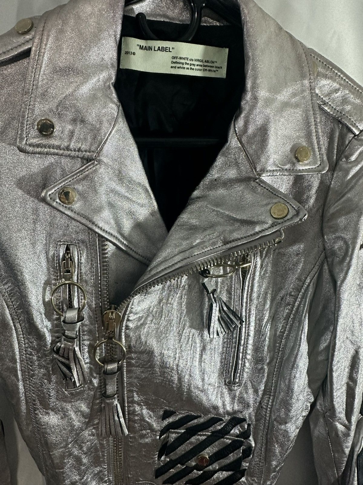 Off-White OFF WHITE SILVER LEATHER JACKET Size US M / EU 48-50 / 2 - 6 Thumbnail