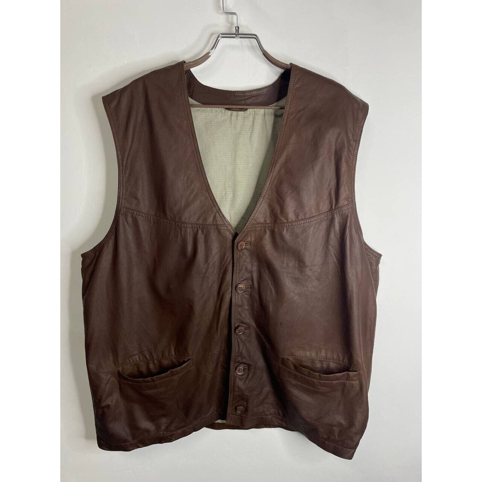 Vintage Vintage Brown Leather Vest XXL Button-Up with Front Pockets Size US XXL / EU 58 / 5 - 1 Thumbnail
