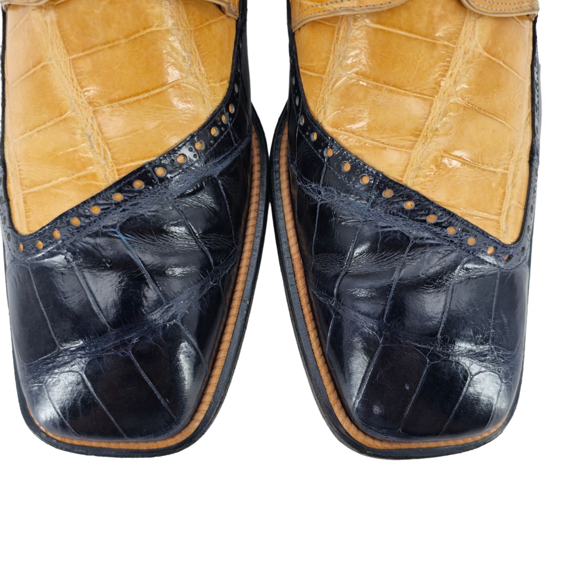 Mauri Mauri Vintage Alligator Exotic Mens 12M Honey Tan Navy Blue Size US 12 / EU 45 - 8 Thumbnail