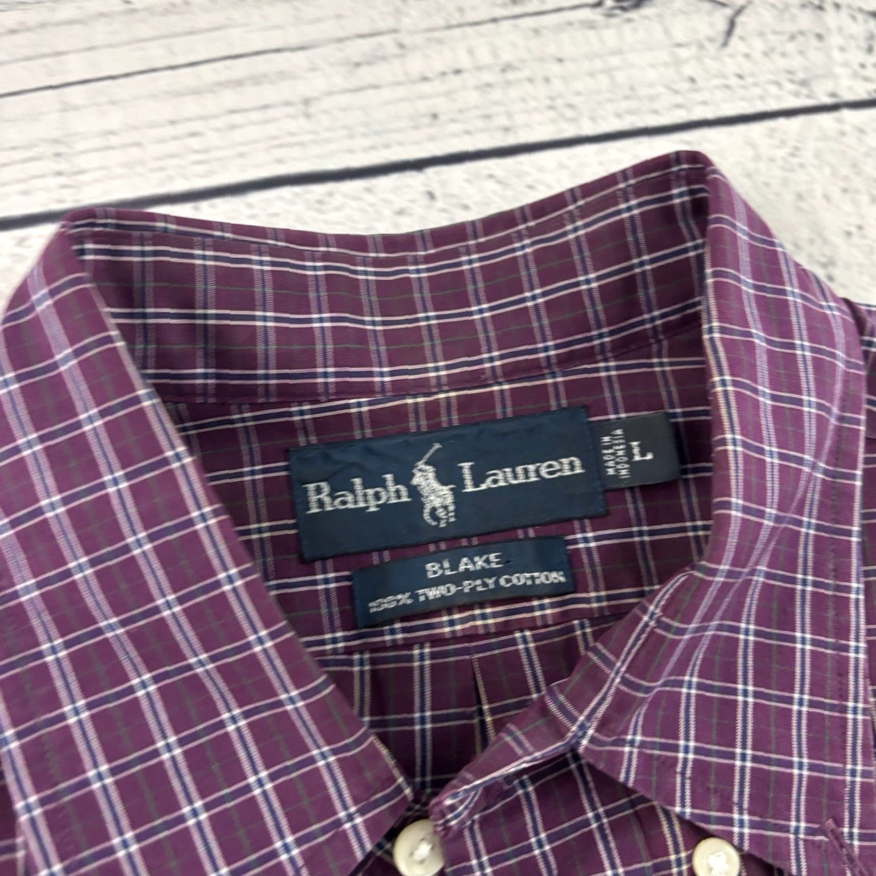 Polo Ralph Lauren Ralph Lauren Shirt Polo Blake Short Sleeve Plaid Button Front Mens Large Purple Size US L / EU 52-54 / 3 - 4 Thumbnail