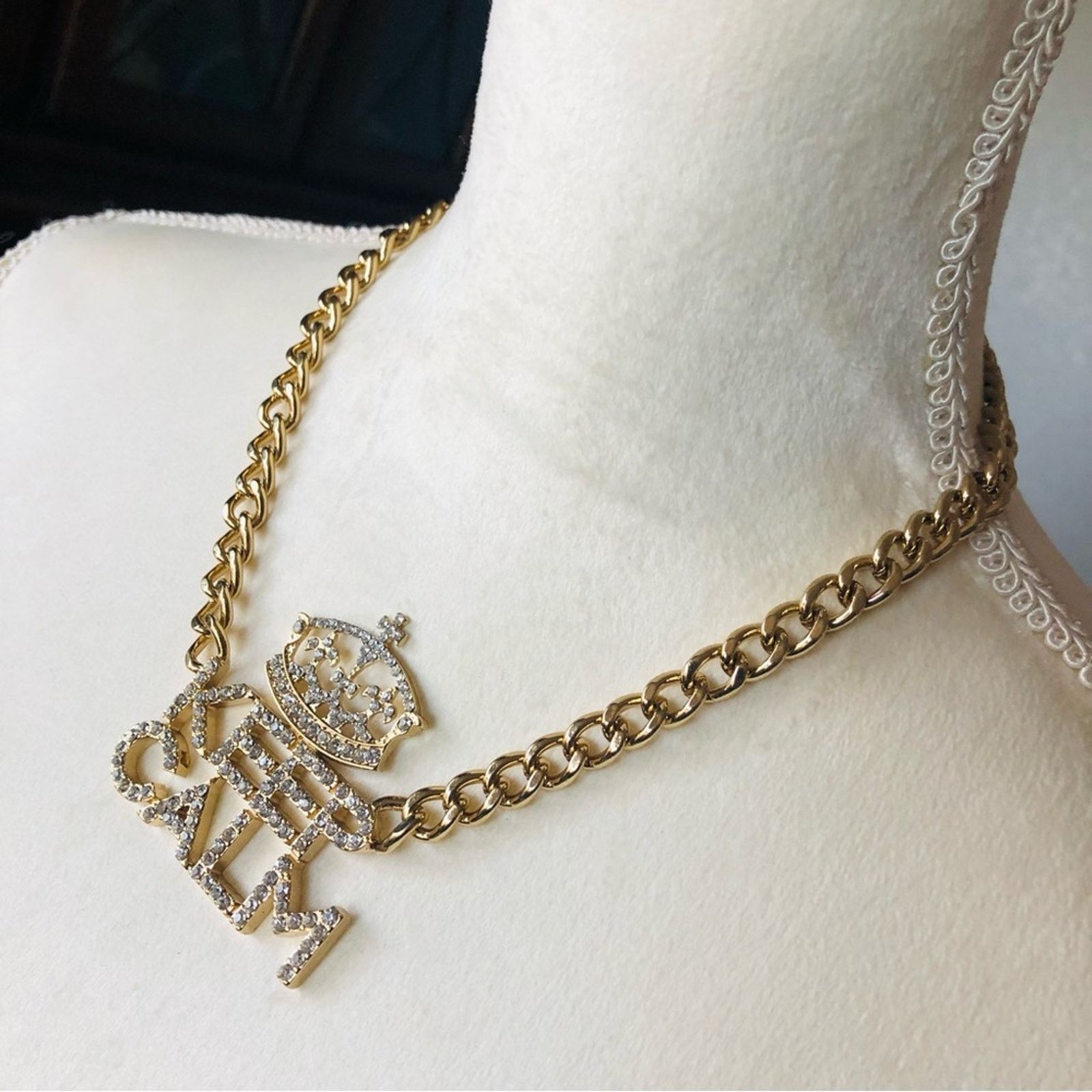 Jewelry Bling bold clear rhinestone “KEEP CALM” chain link necklace Size ONE SIZE - 5 Thumbnail