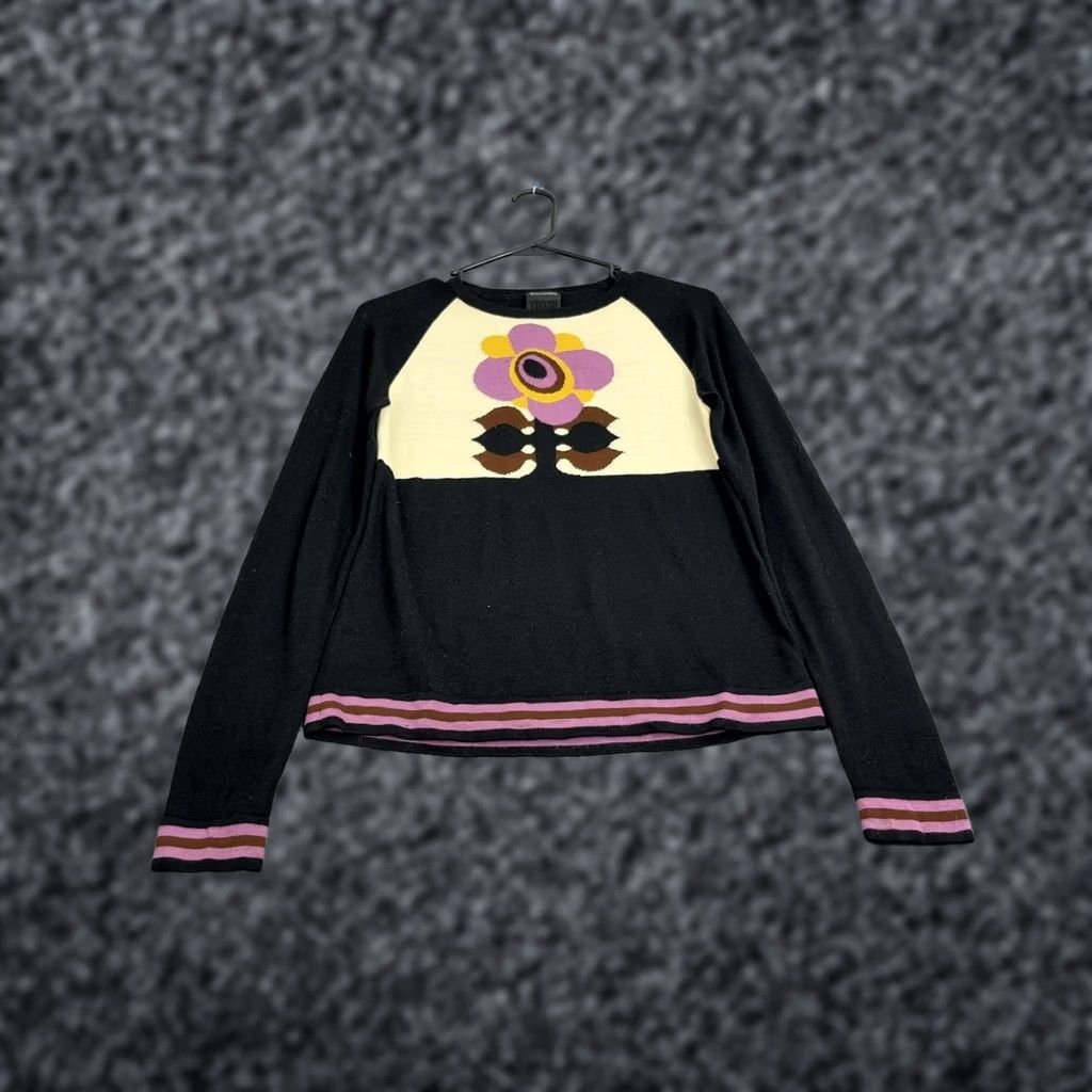Vintage James Coviello x Anna Sui Sweater Womens S Black Wool Blend Floral Knit Indie Size S / US 4 / IT 40 - 1 Thumbnail