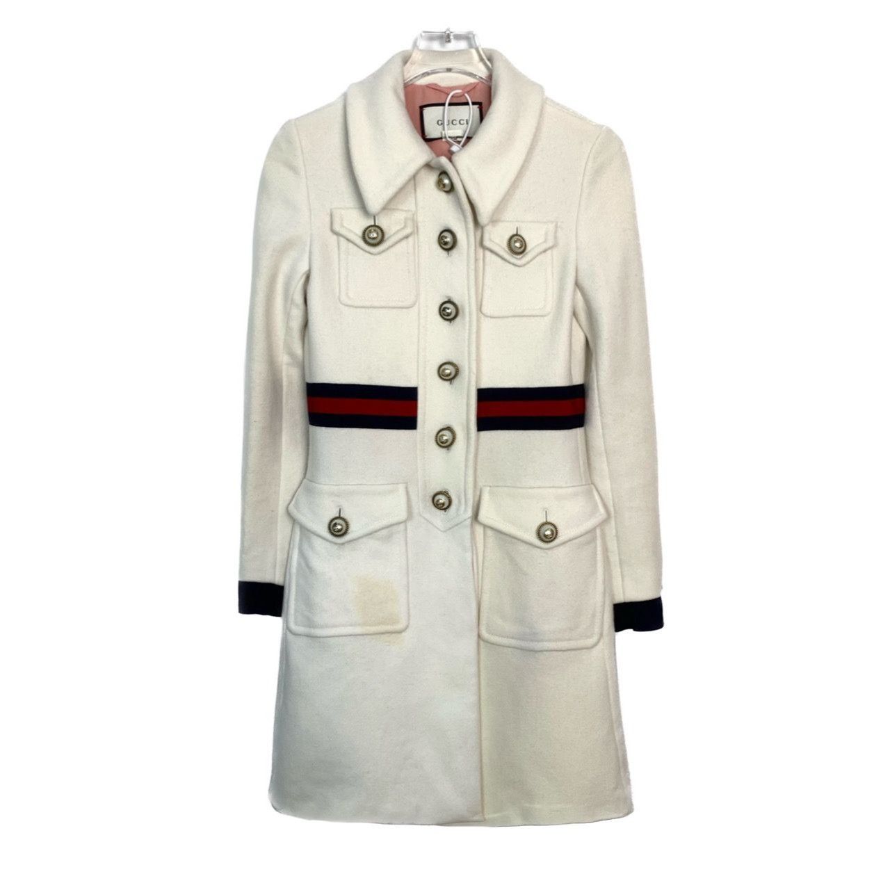 Gucci Gucci Womens Wool Coat With Signature Web Stripe & Gold Butt Size XS / US 0-2 / IT 36-38 - 1 Thumbnail