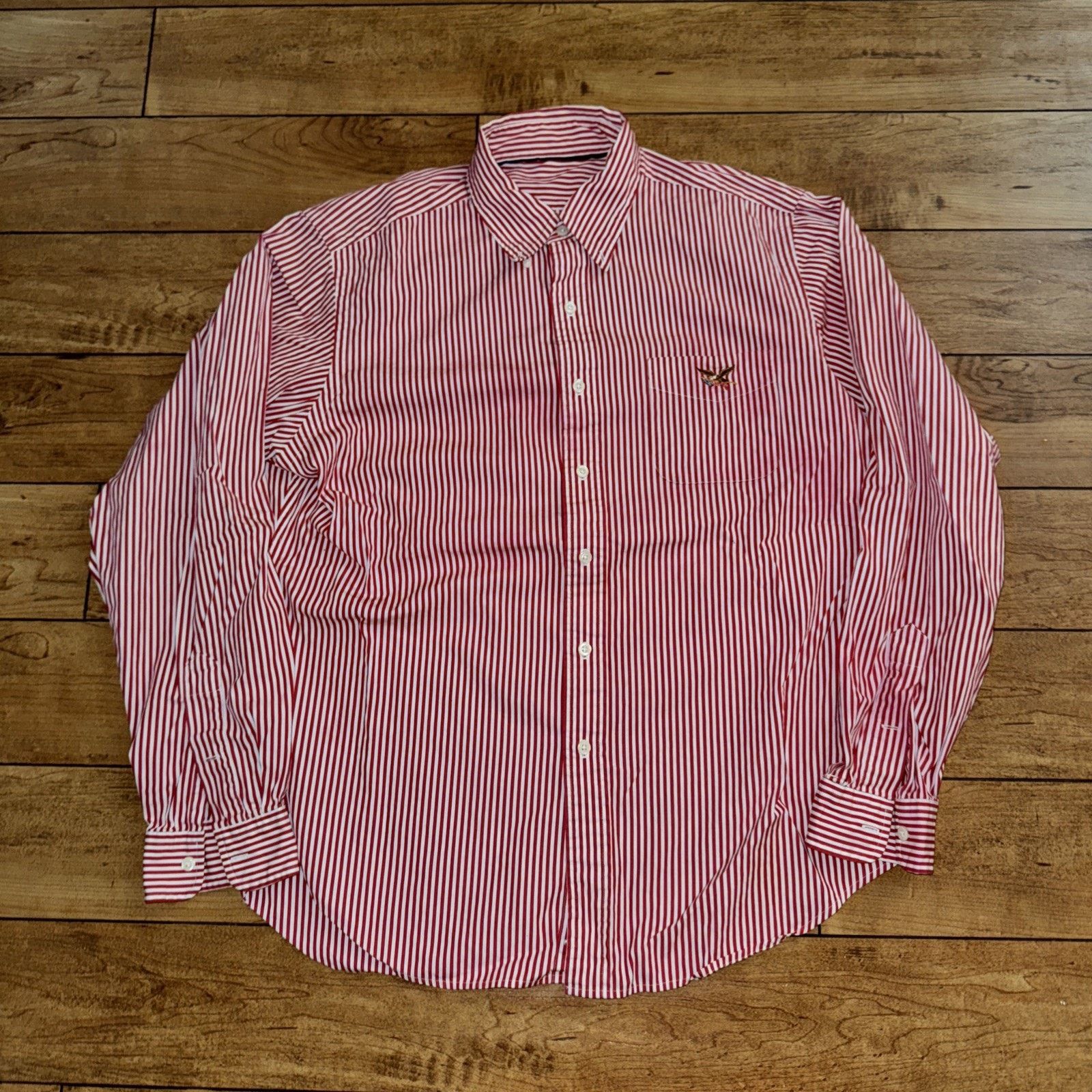 Japanese Brand × Ralph Lauren × Vintage Peppermint Stripped Button Up Shirt Eagle Embroidery XL Size US XL / EU 56 / 4 - 1 Thumbnail