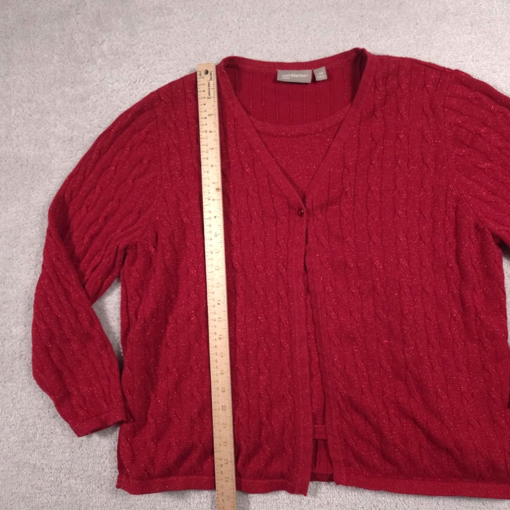Croft & Barrow VINTAGE? (No) Croft & Barrow Cardigan Sweater Womens 2X Red Cable Knit Sparkle V Neck Twinset Shirt Womens 2X Red Cable Knit Sparkle V-Neck Twinset Size XXL / US 16-18 / IT 52-54 - 6 Thumbnail