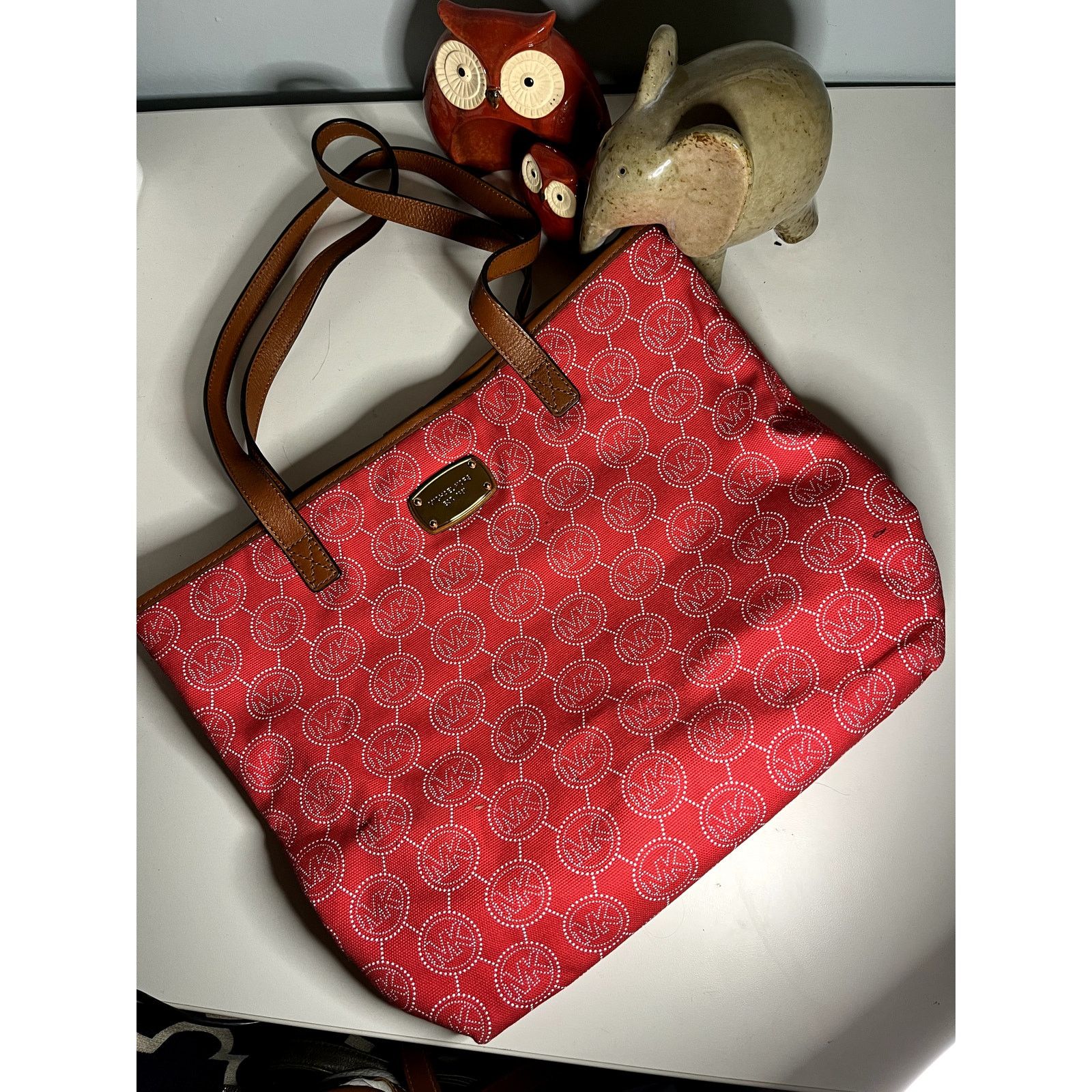 Michael Kors Michael Kors Red Monogrammed Canvas Tote Bag Size ONE SIZE - 1 Thumbnail