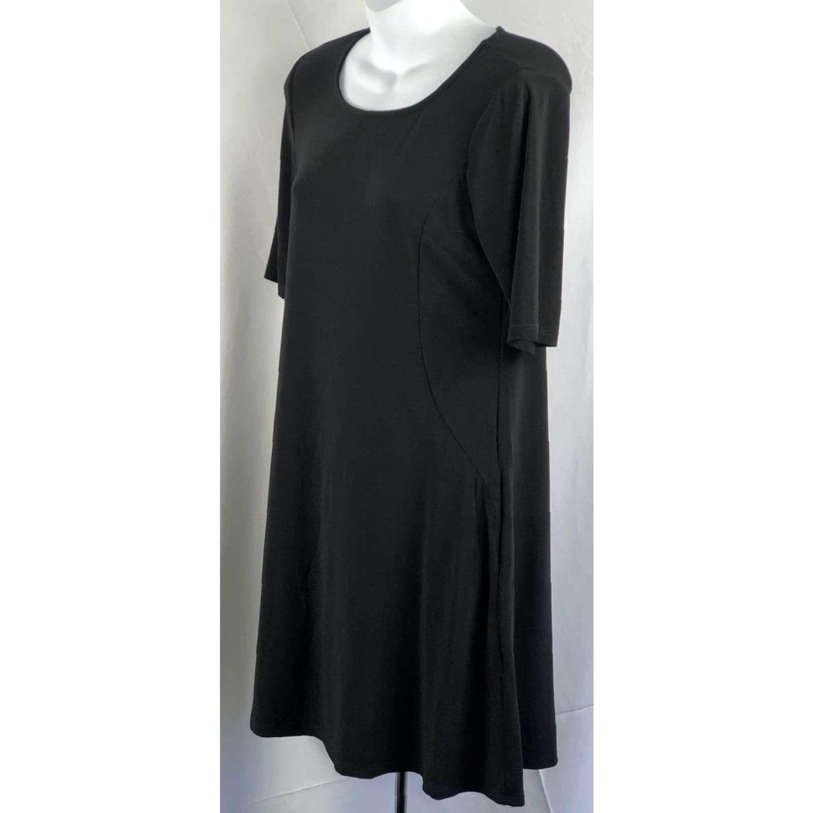 Vintage Annalee + Hope Swing Shift Dress S Blk 1/2 Sleeve Knee Length Pockets Scoop Stretch Liquid Knit Size S / US 4 / IT 40 - 2 Thumbnail