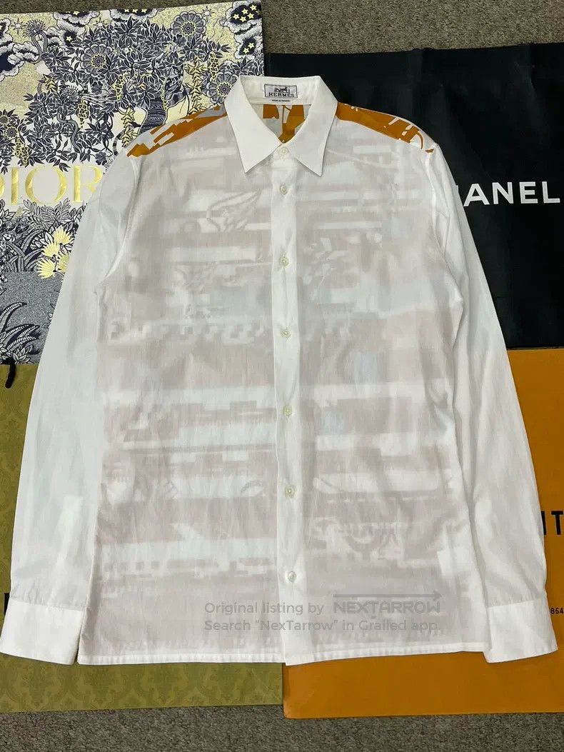 Hermes Hermes size 38 White and Orange Printed Shirt Top Size US M / EU 48-50 / 2 - 1 Thumbnail