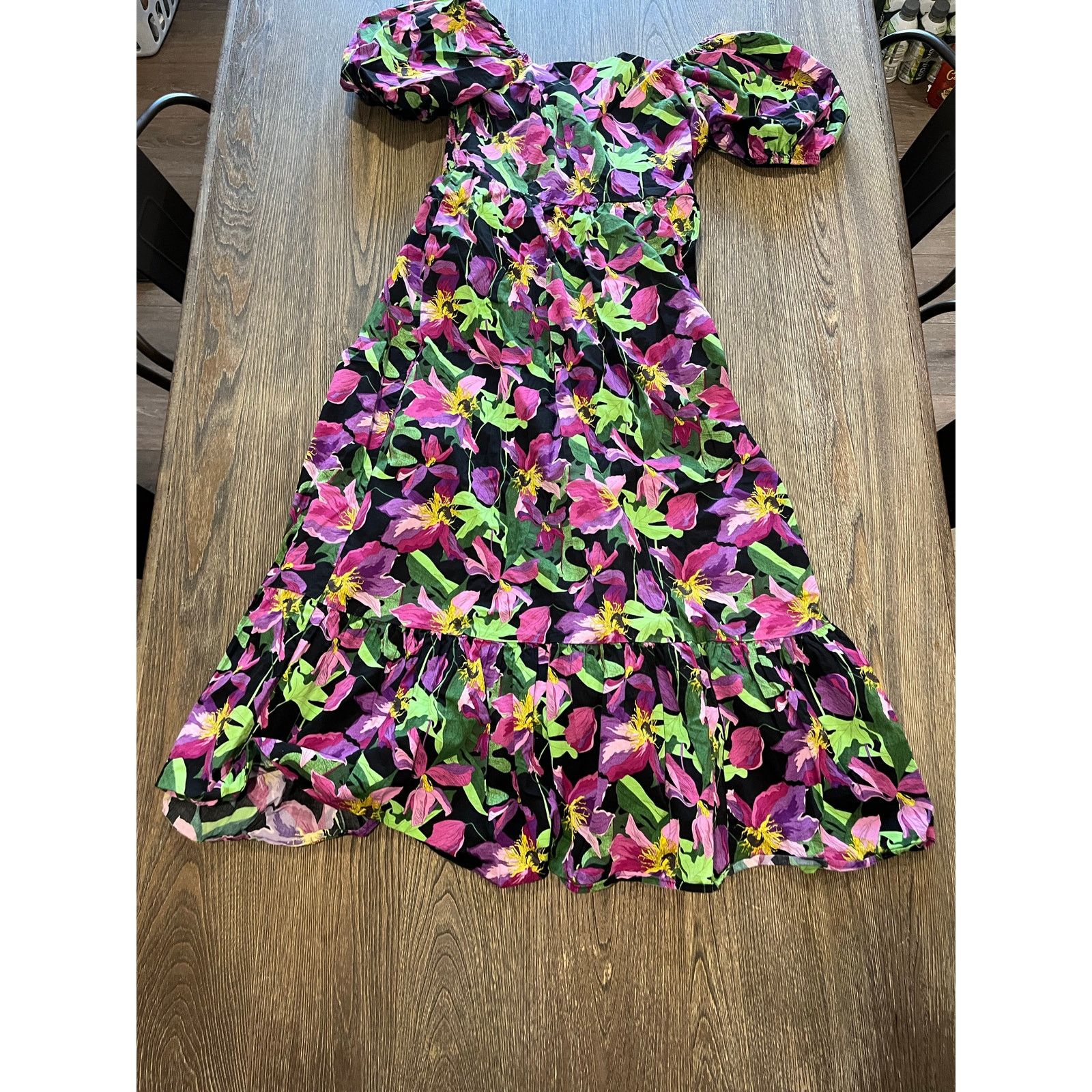 Express Express Poplin Maxi Dress Floral Square Neck Puff Sleeve L Size L / US 10 / IT 46 - 2 Thumbnail