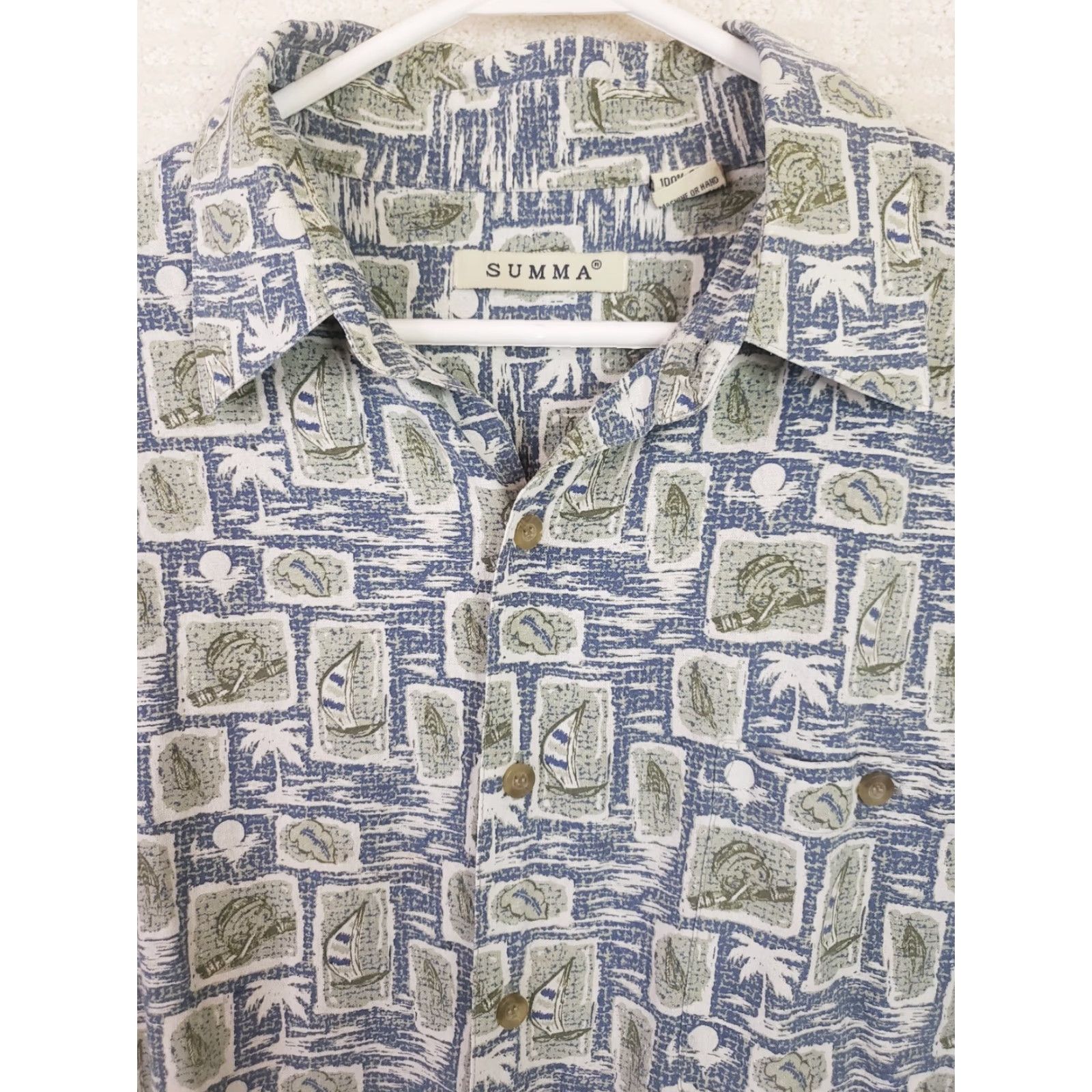 Vintage Summa Silk Shirt Mens L Lightweight Geometric Silk Button-Up Short Sleeve Collared Blue Green Vintage Size US L / EU 52-54 / 3 - 3 Thumbnail