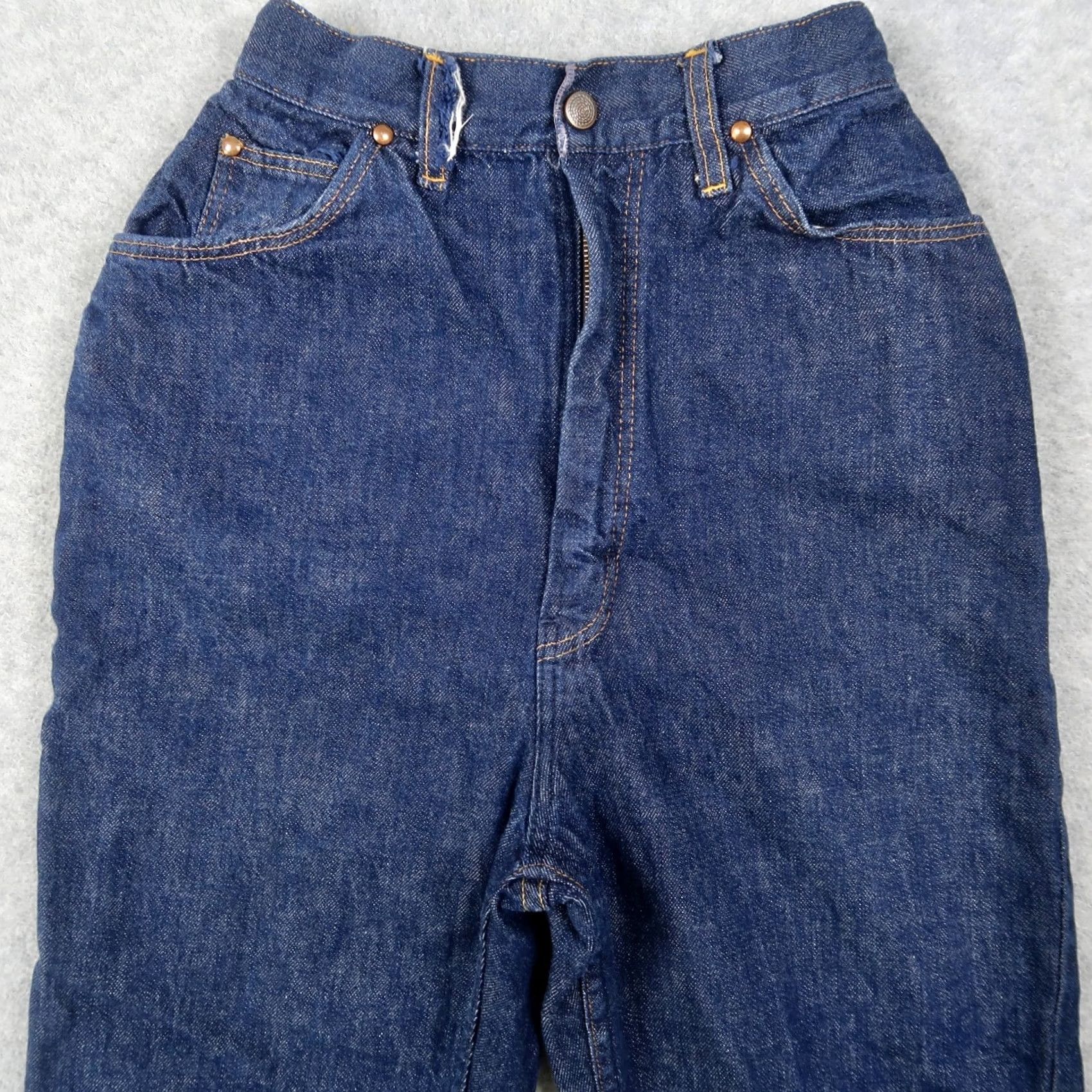 Vintage VINTAGE Denim Jeans Womens 21.5x27 Dark Wash Ranch Rodeo High Waist 5-Pocket Cowboy Southwestern 70s (S) Blue Junior? Size 28" / US 6 / IT 42 - 3 Thumbnail