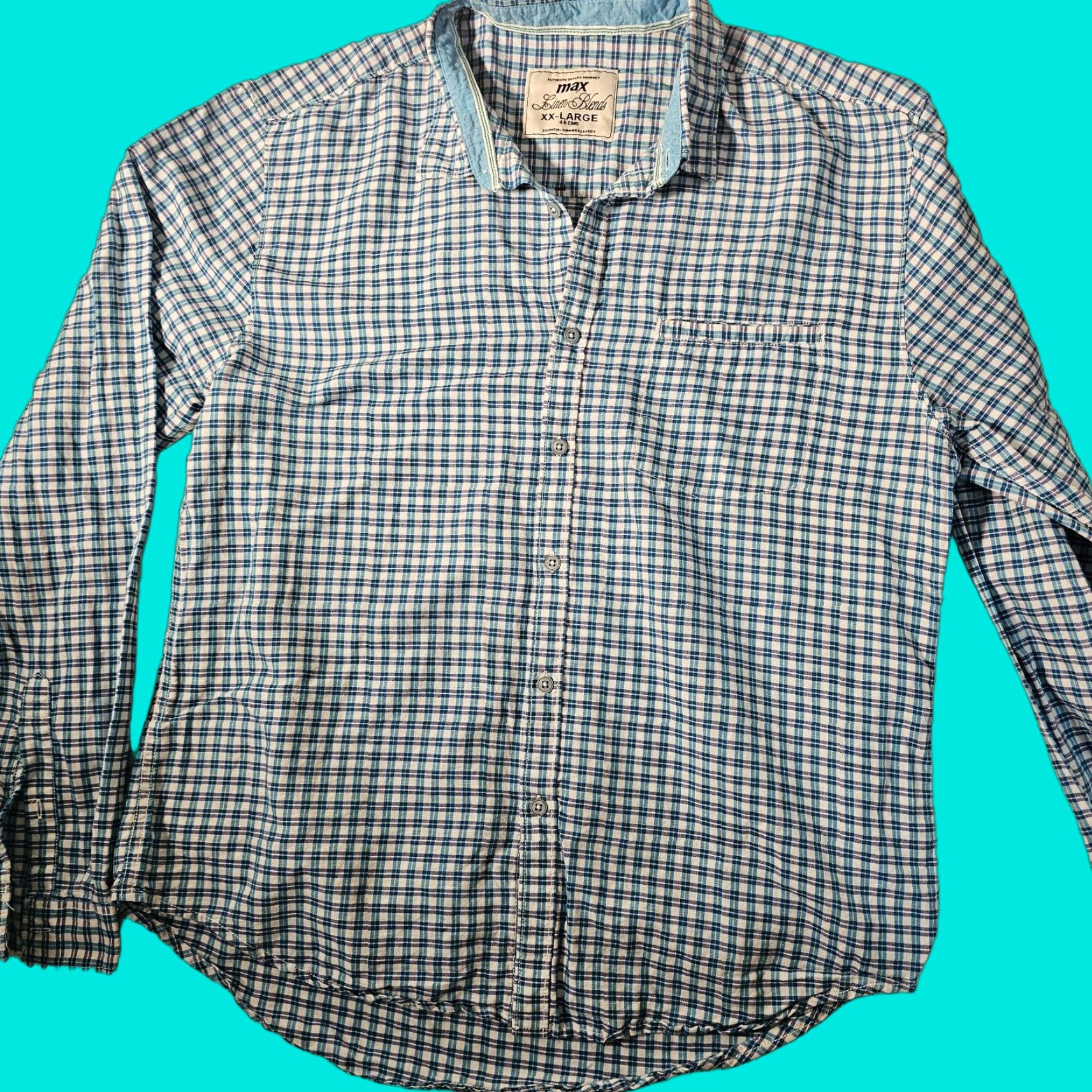 Vintage Max Button Down Shirt Plaid Men 2XL Slim Long Sleeve Cotton Linen Size US XXL / EU 58 / 5 - 1 Thumbnail