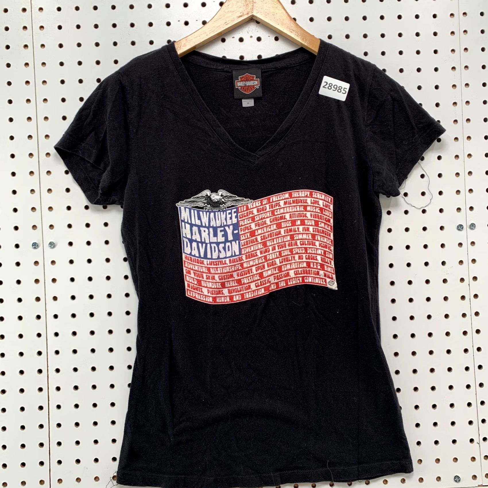 Harley Davidson Harley-Davidson Motorcycle Womens M Top Black USA Flag V-Neck T-Shirt Size M / US 6-8 / IT 42-44 - 2 Thumbnail